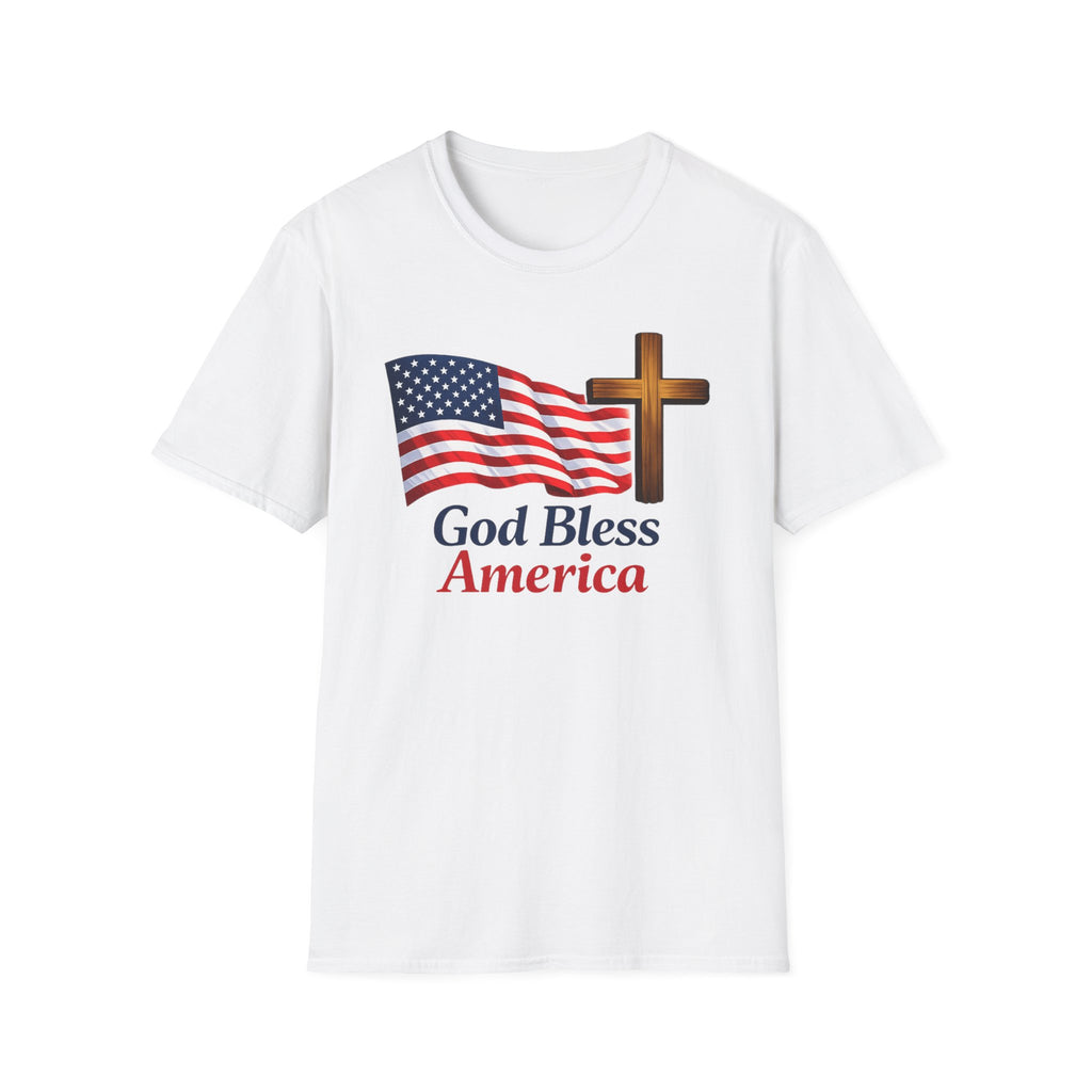 God Bless America T-Shirt — American Flag & Cross Patriotic Faith Tee