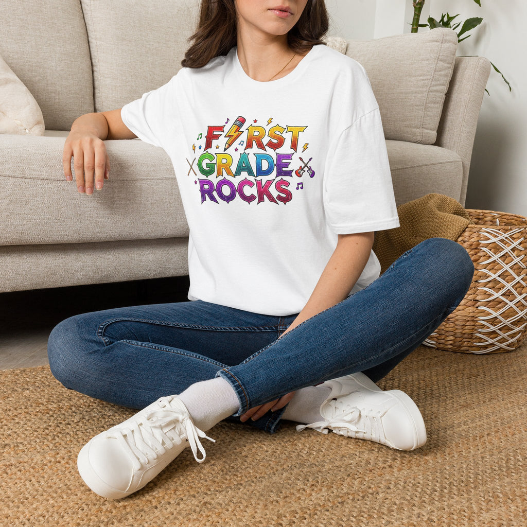 First Grade Rocks T-Shirt — Colorful Back-to-School Tee for Teachers & Students