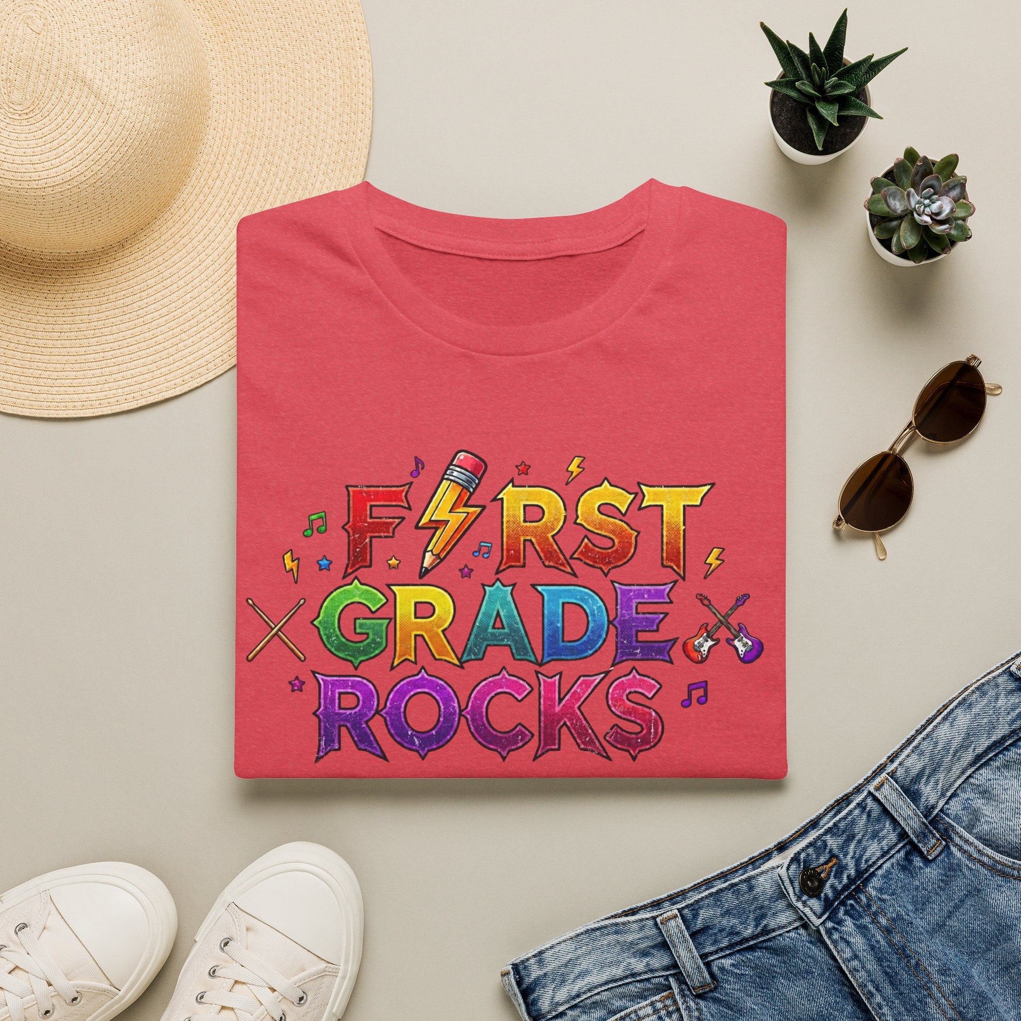 First Grade Rocks T-Shirt — Colorful Back-to-School Tee for Teachers & Students