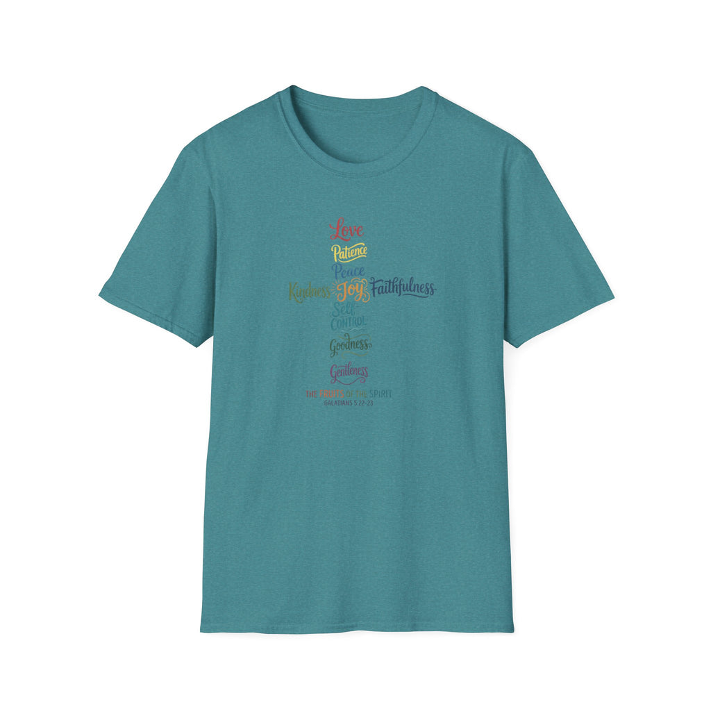 Christian Cross Word Art T-Shirt — Fruits of the Spirit Faith Tee