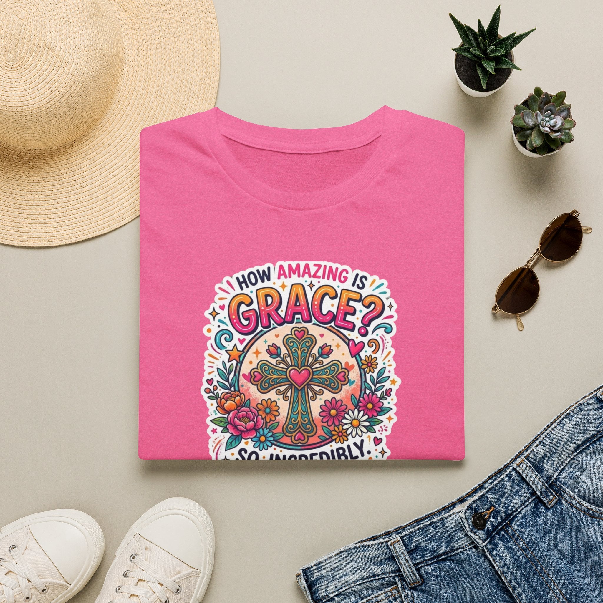 How Amazing Is Grace? Floral Cross T-Shirt — Inspirational Christian Tee