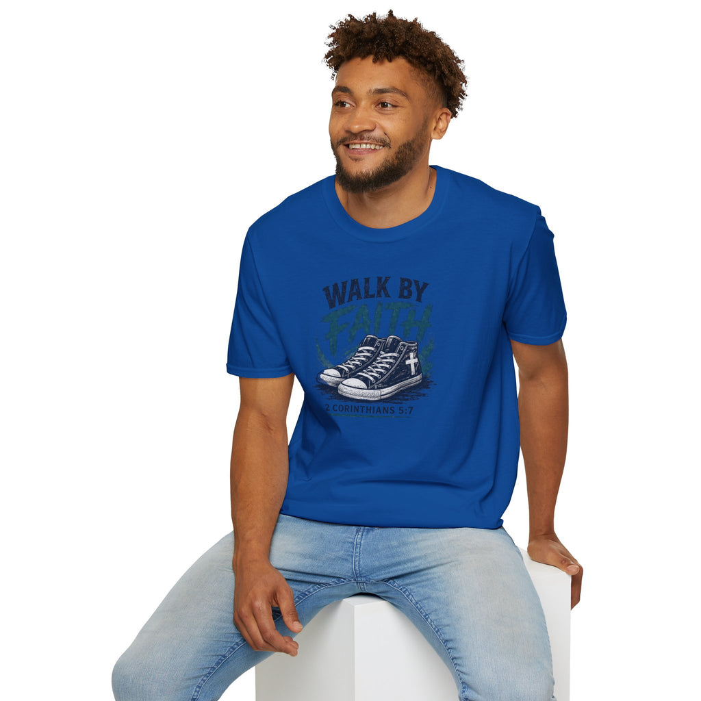 Walk by Faith T-Shirt — Christian Faith Graphic Tee (2 Corinthians 5:7)