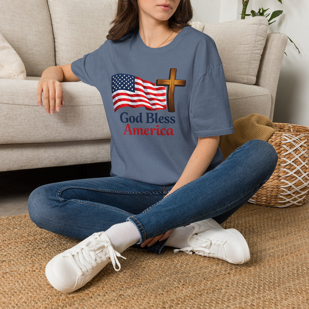 God Bless America T-Shirt — American Flag & Cross Patriotic Faith Tee