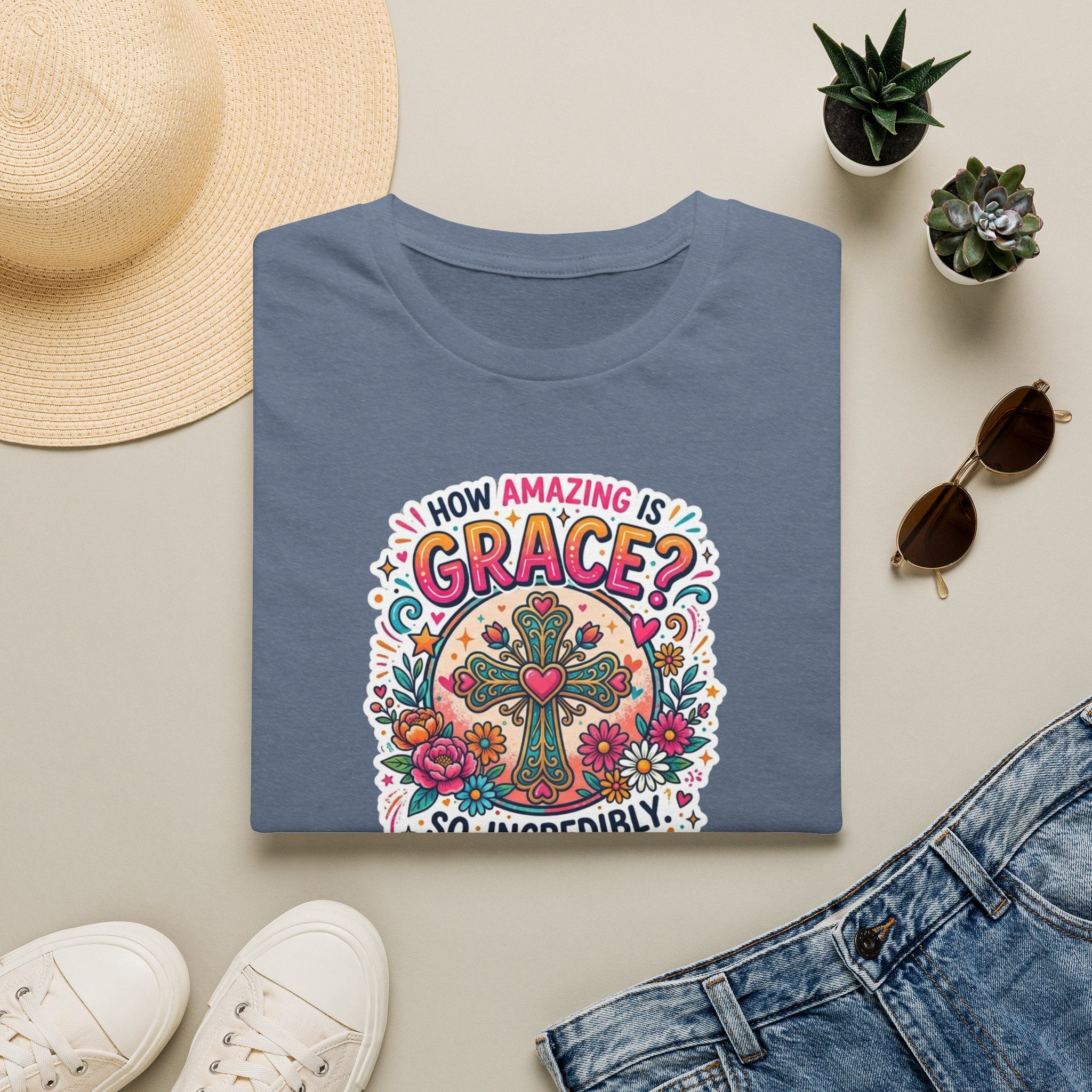 How Amazing Is Grace? Floral Cross T-Shirt — Inspirational Christian Tee
