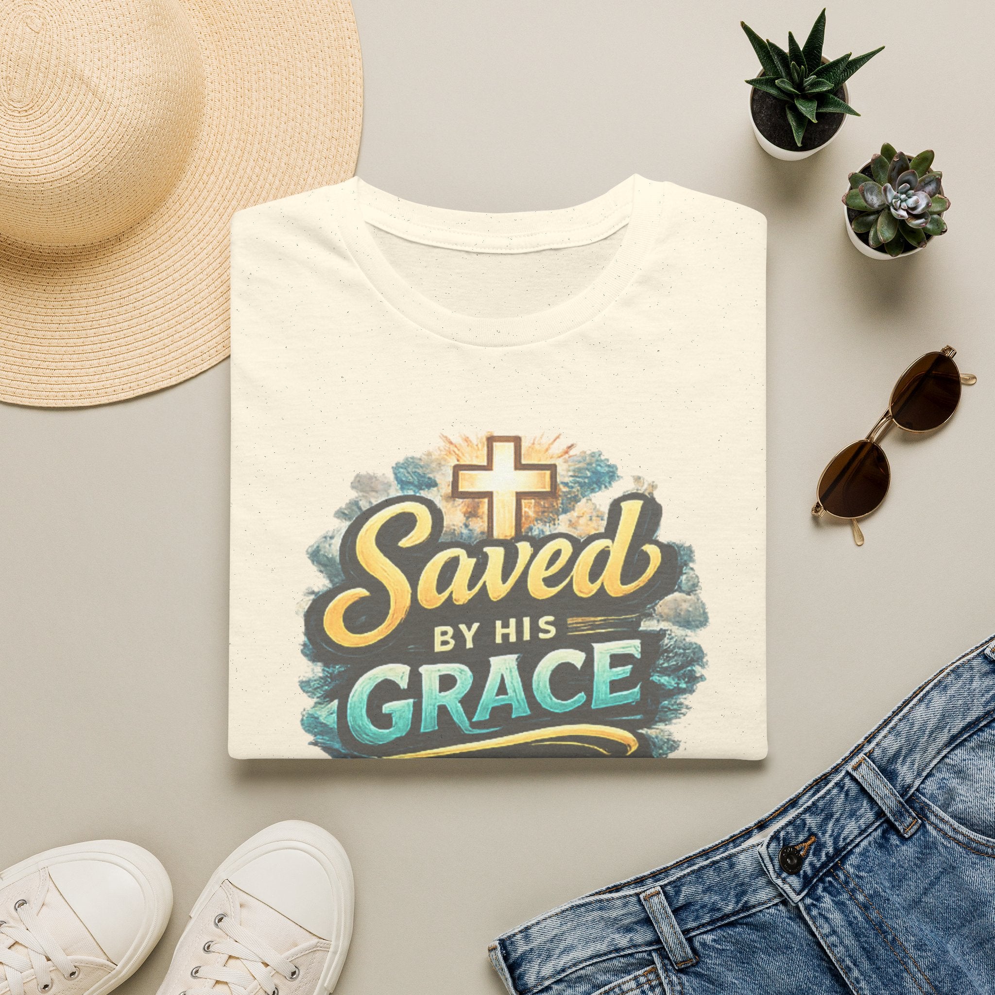 T-Shirt — "Saved by His Grace" Christian Faith Tee