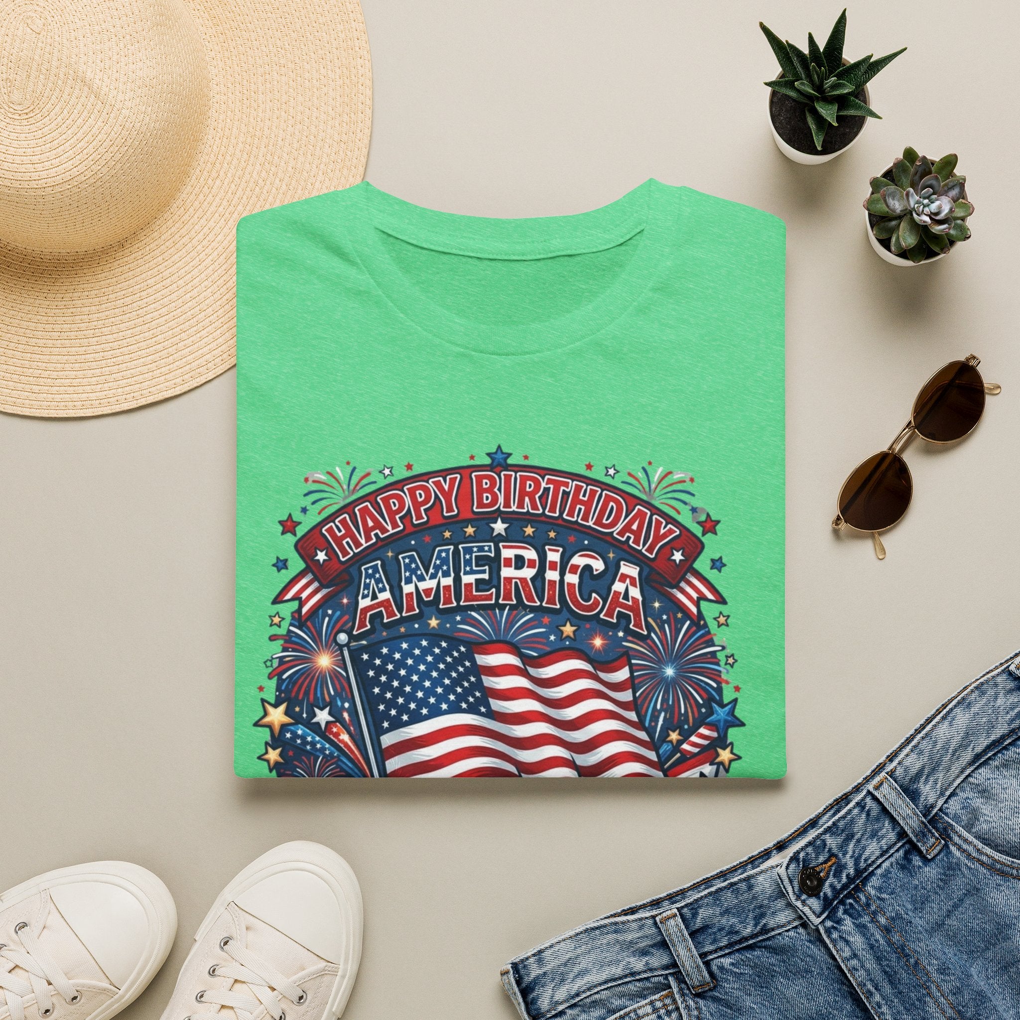 T-Shirt — "Happy Birthday America" Patriotic Flag Tee for 4th of July