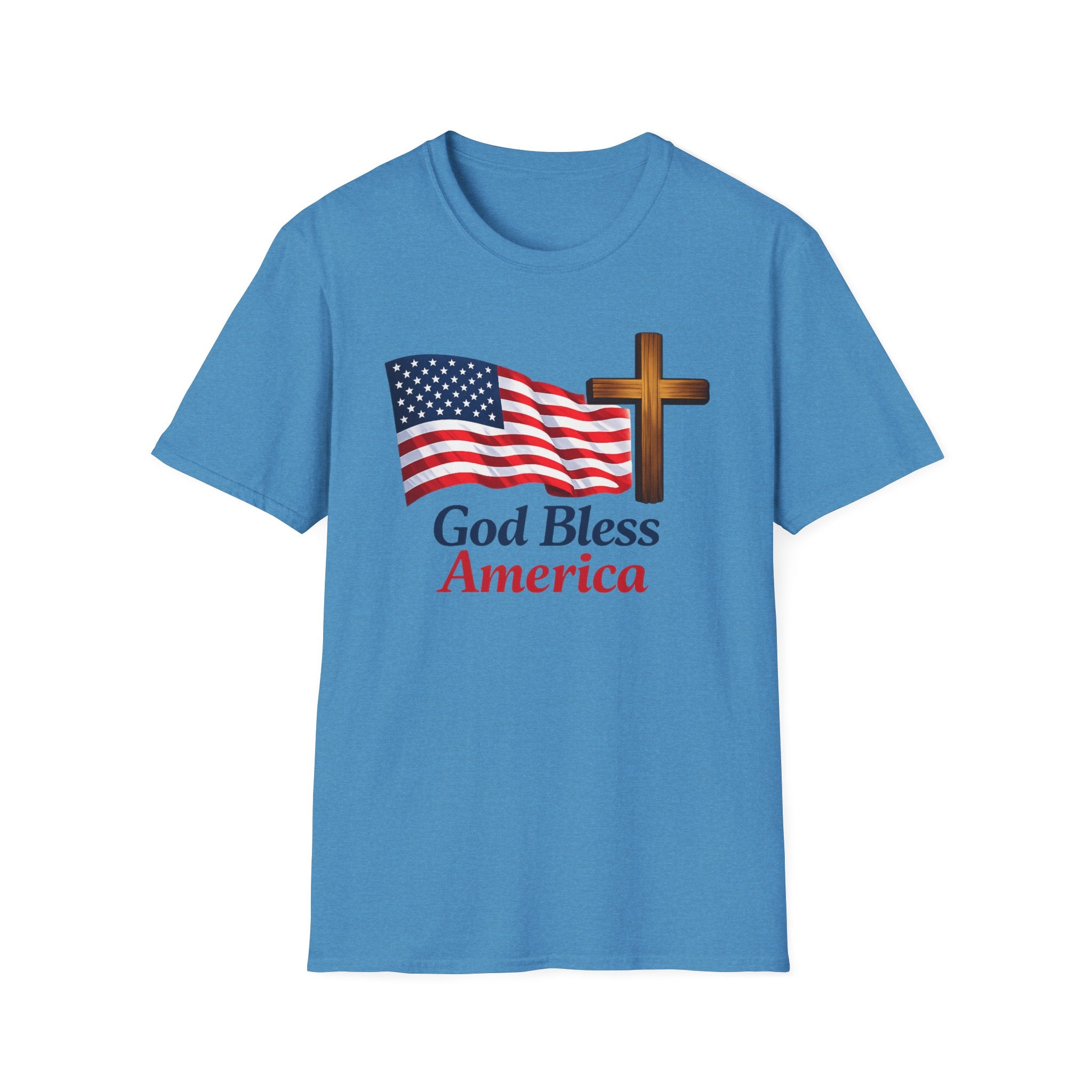 God Bless America T-Shirt — American Flag & Cross Patriotic Faith Tee