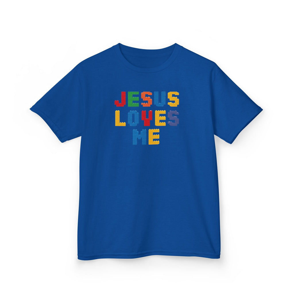 Kids T-Shirt — "Jesus Loves Me" Colorful Block Letter Tee