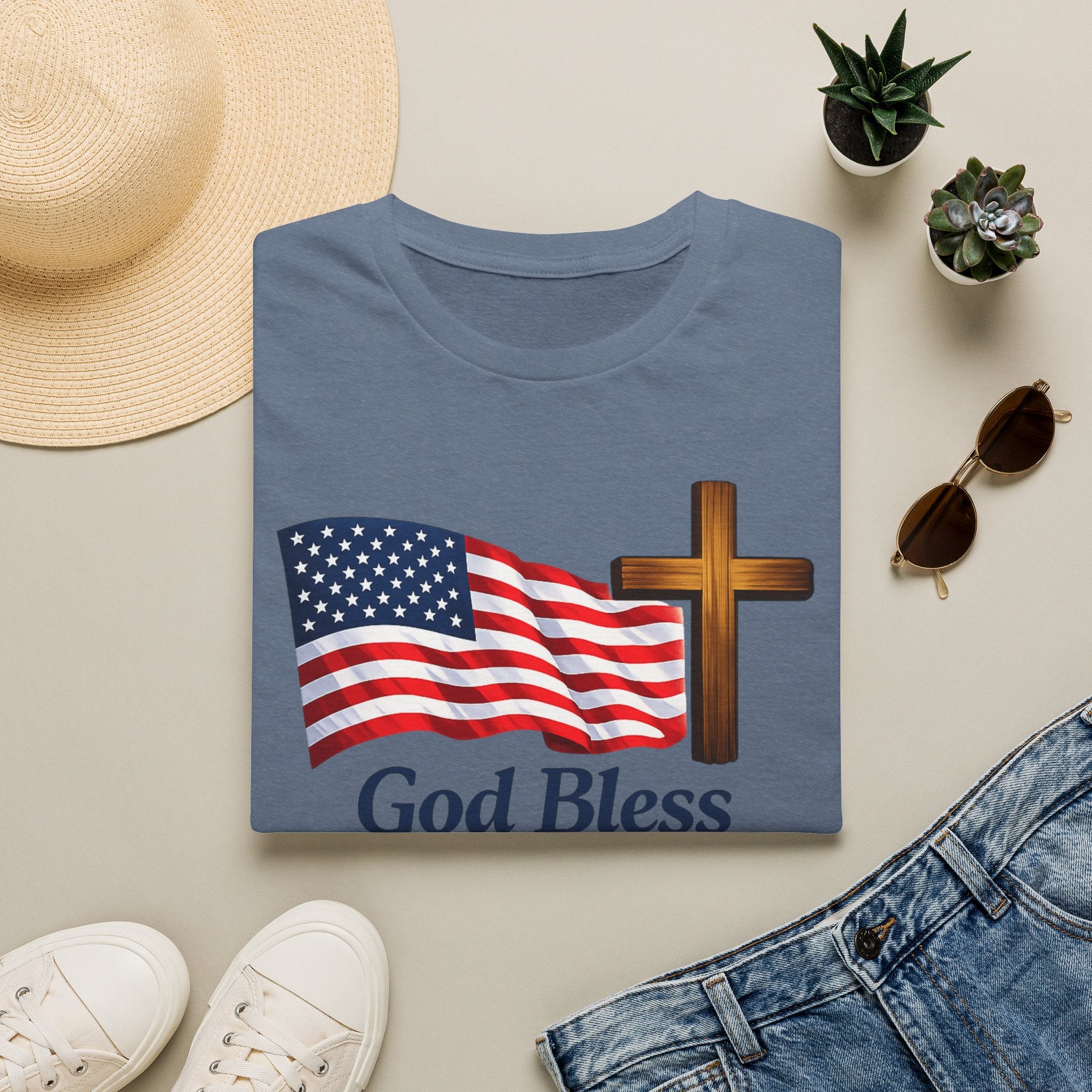 God Bless America T-Shirt — American Flag & Cross Patriotic Faith Tee
