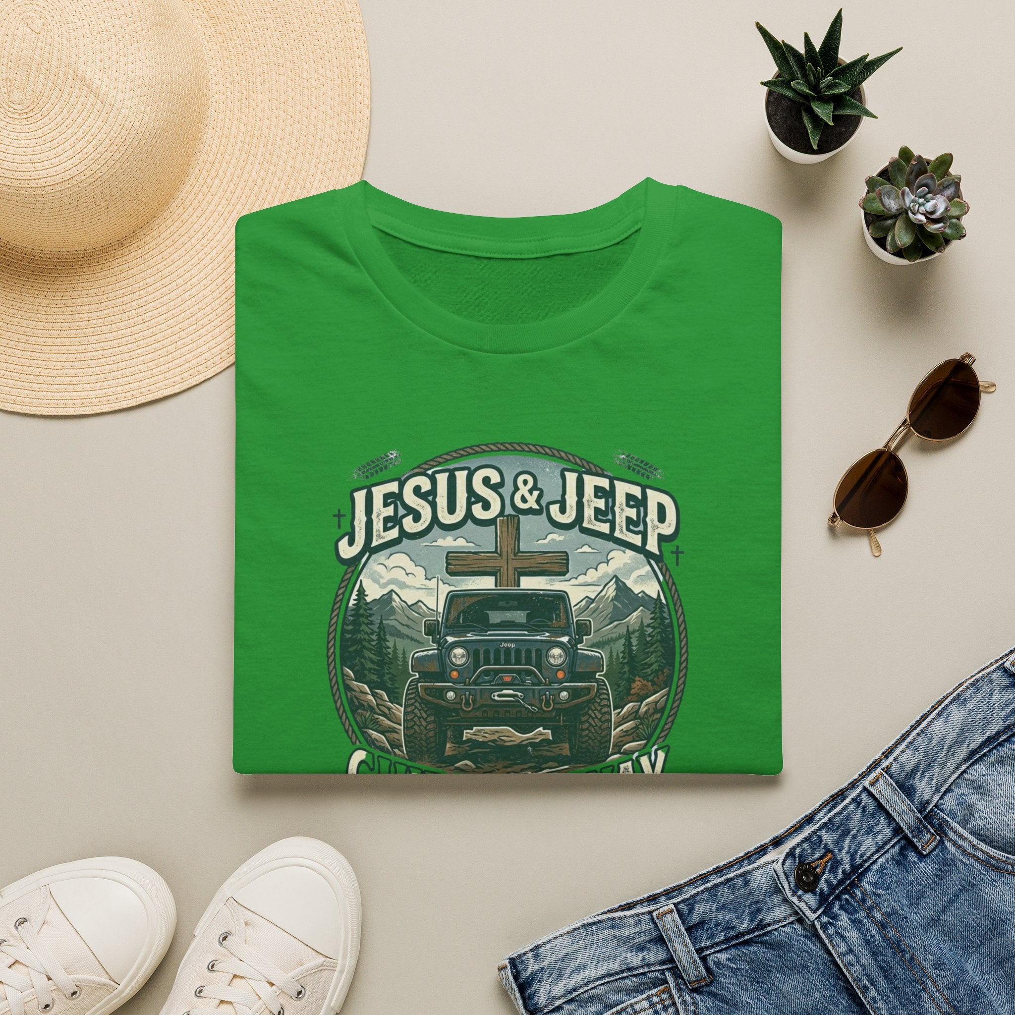 Jesus & Jeep T‑Shirt — Christian Off‑Road Faith Tee ("Jesus & Jeep Guide My Way")