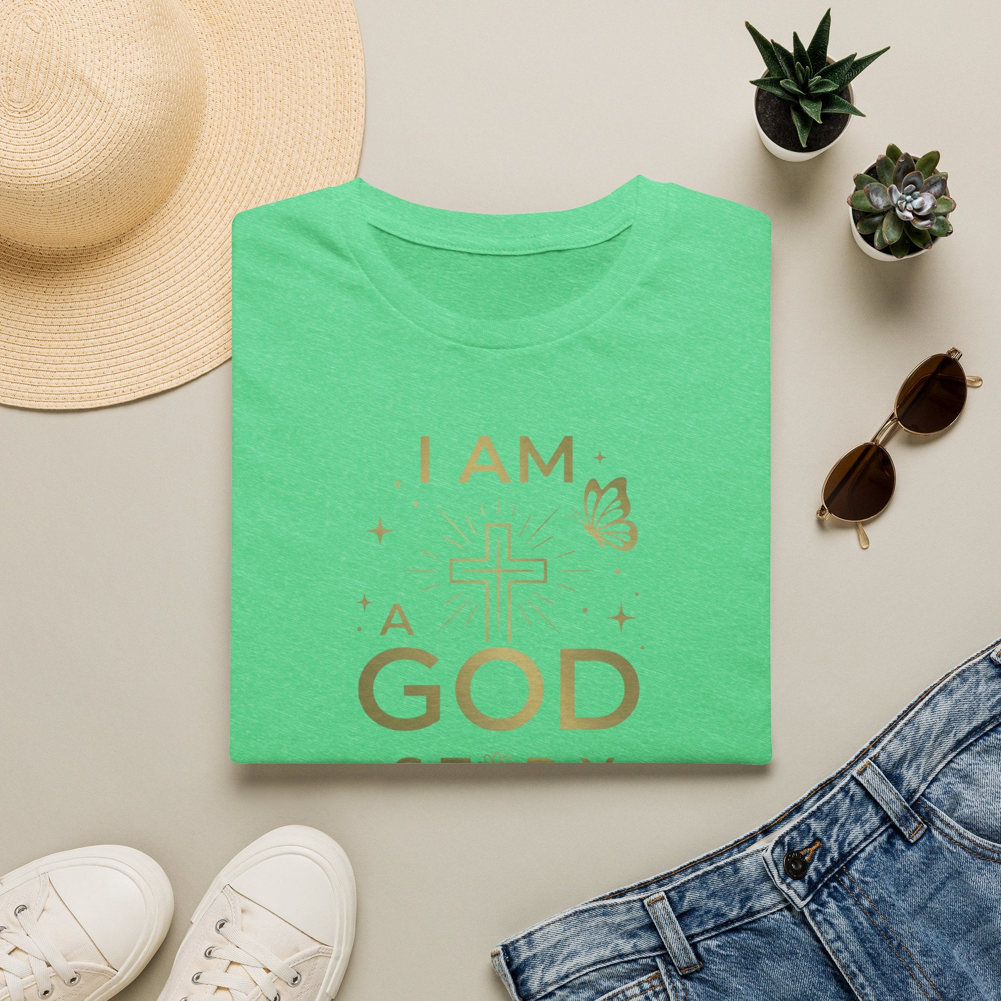 I Am a Godstory T-Shirt — Christian Faith Cross Tee (Butterfly & Inspirational Scripture Design)