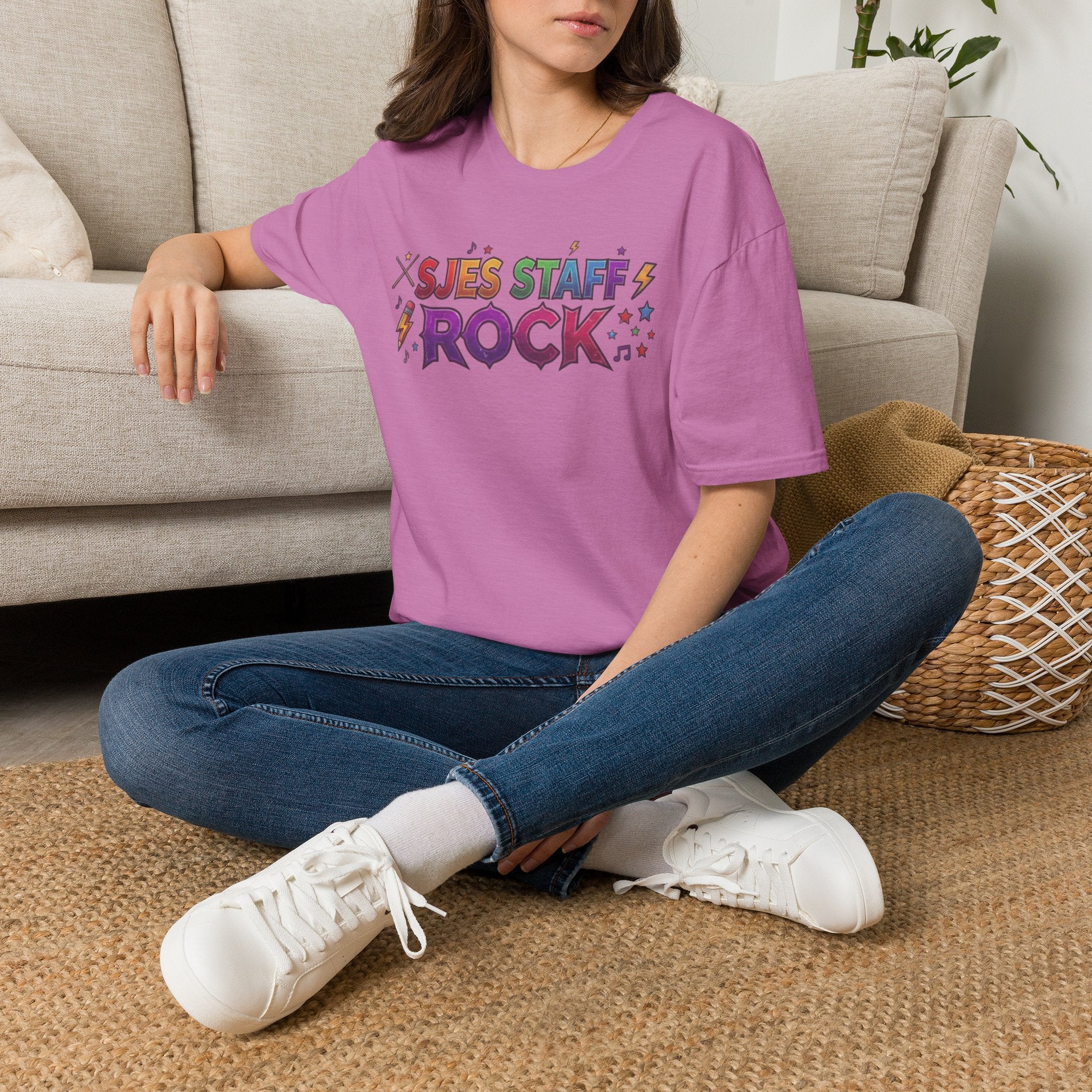 SJES Staff Rock T-Shirt — Colorful Retro School Staff Appreciation Tee