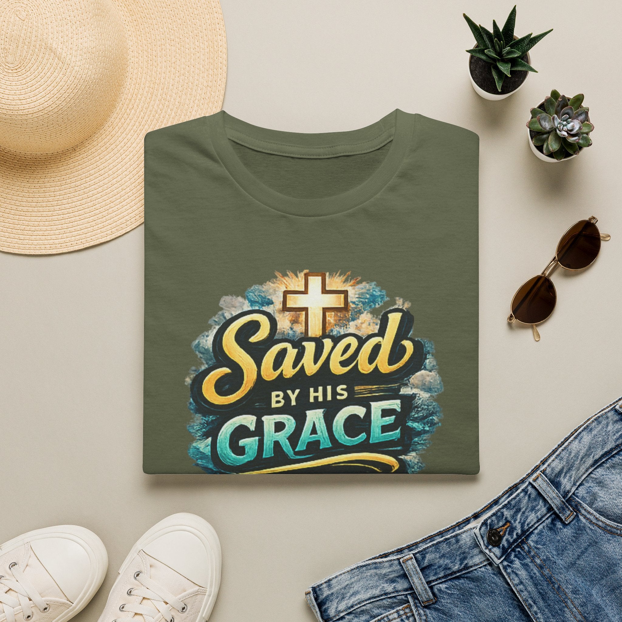 T-Shirt — "Saved by His Grace" Christian Faith Tee