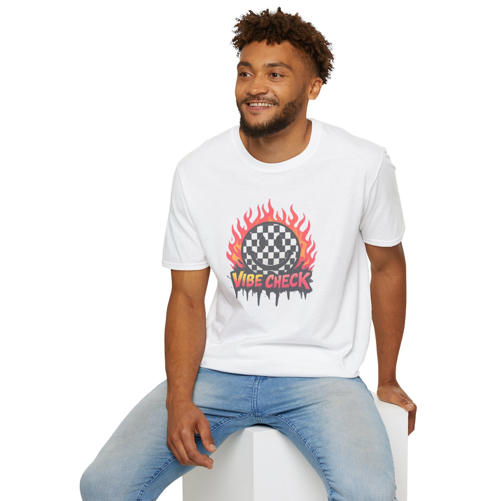 Vibe Check Graphic T-Shirt — Checkerboard Flame Design