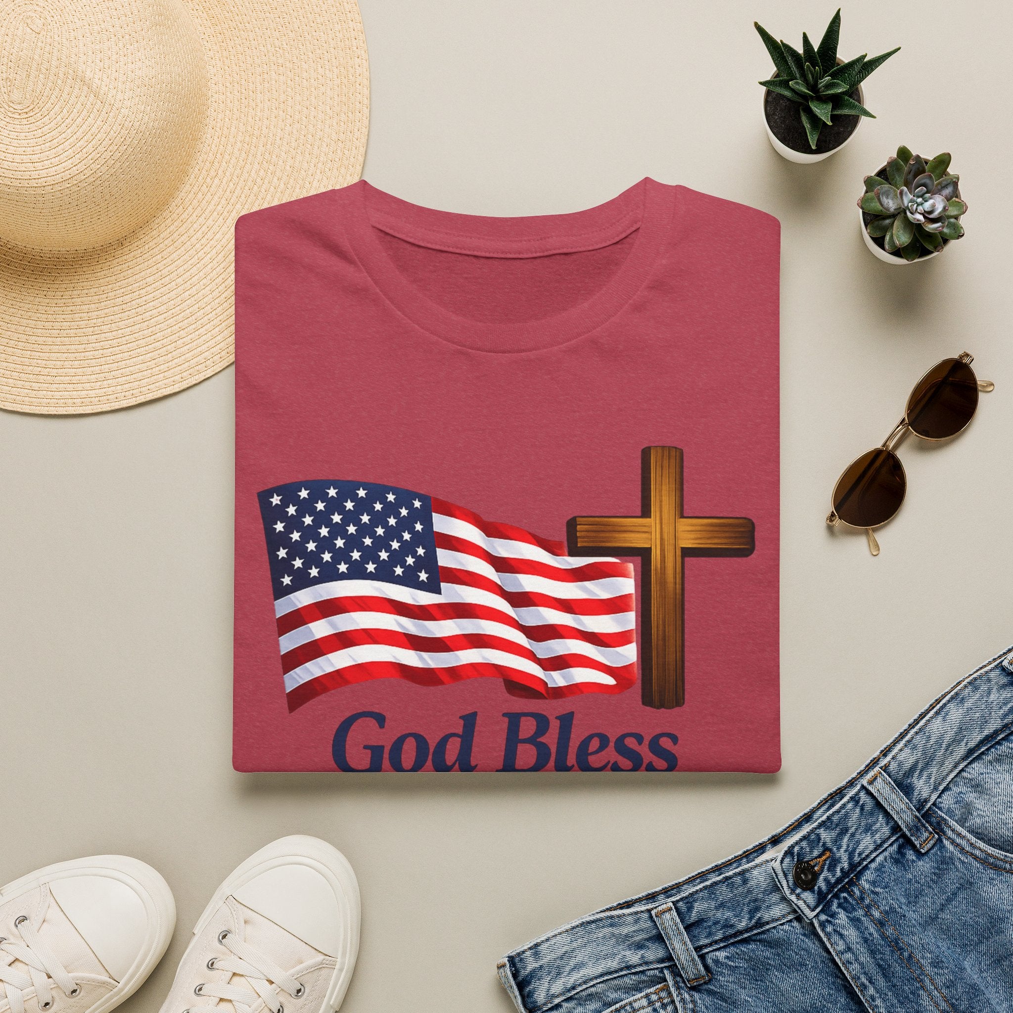 God Bless America T-Shirt — American Flag & Cross Patriotic Faith Tee