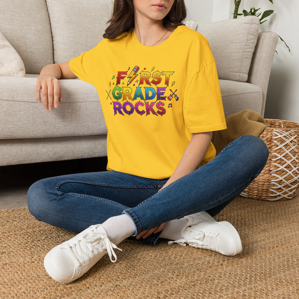 First Grade Rocks T-Shirt — Colorful Back-to-School Tee for Teachers & Students
