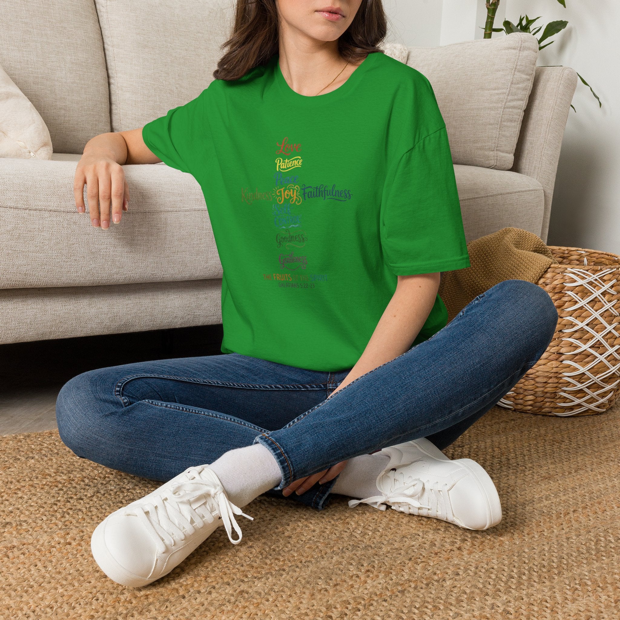 Christian Cross Word Art T-Shirt — Fruits of the Spirit Faith Tee