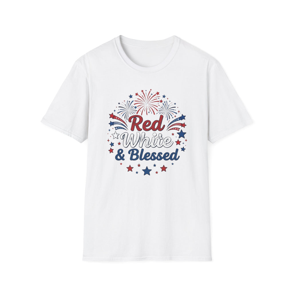 T-Shirt — "Red White & Blessed" Patriotic Fireworks Tee for 4th of July