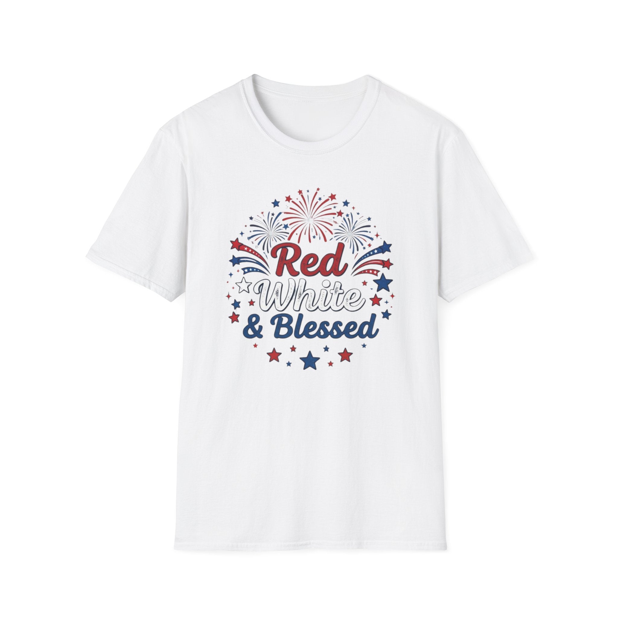 T-Shirt — "Red White & Blessed" Patriotic Fireworks Tee for 4th of July