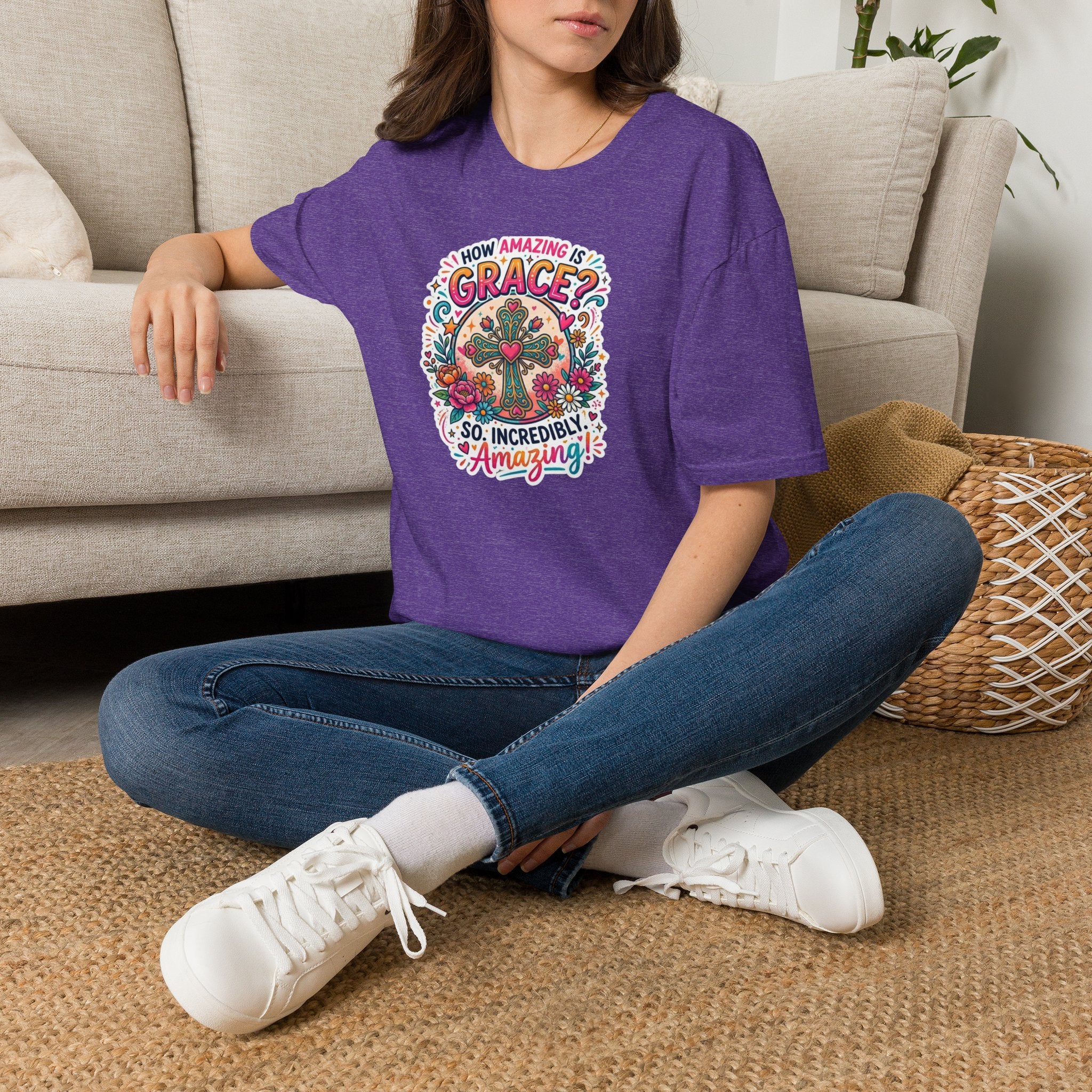 How Amazing Is Grace? Floral Cross T-Shirt — Inspirational Christian Tee