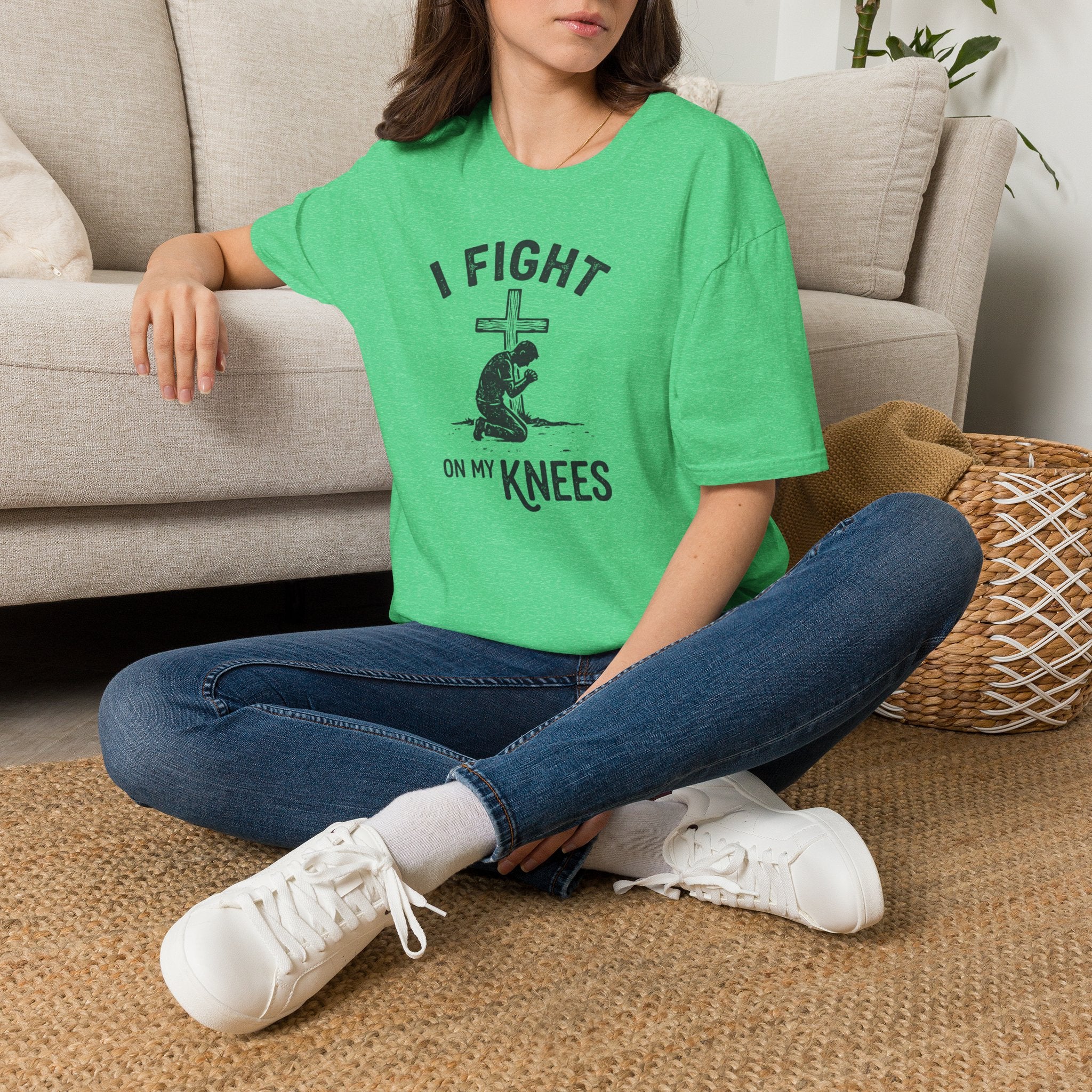 T-Shirt — "I Fight on My Knees" Prayer Graphic