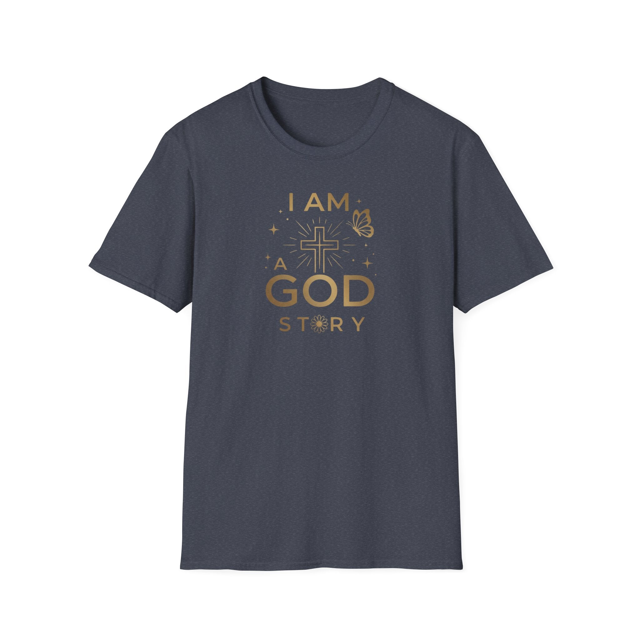I Am a Godstory T-Shirt — Christian Faith Cross Tee (Butterfly & Inspirational Scripture Design)