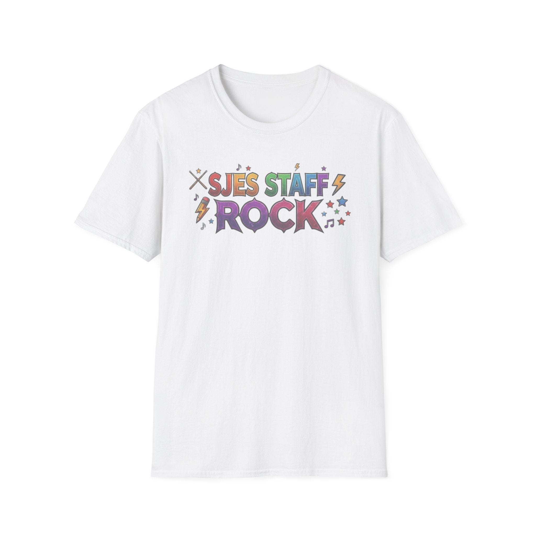 SJES Staff Rock T-Shirt — Colorful Retro School Staff Appreciation Tee