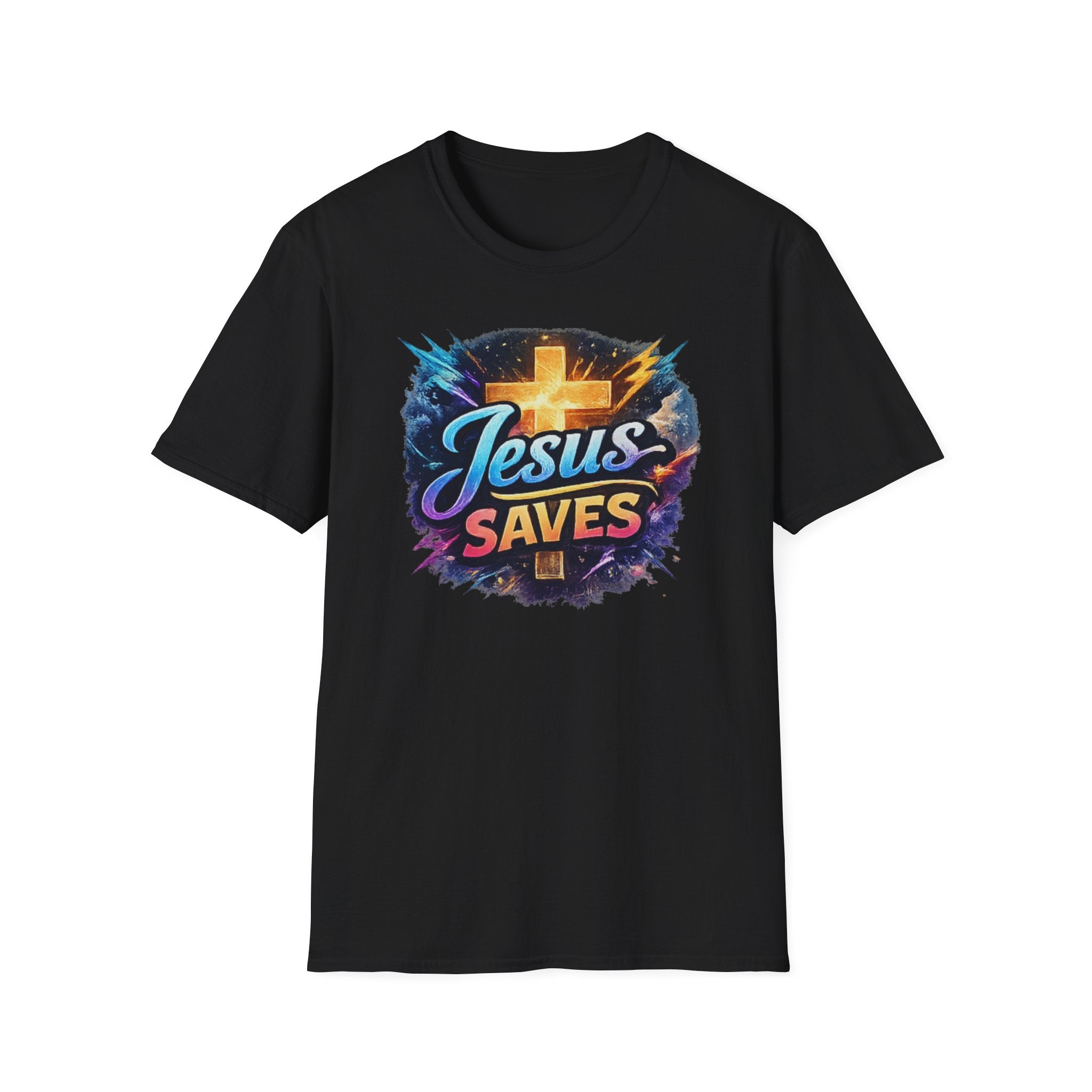 Jesus Saves T-Shirt — Colorful Cross Christian Faith Tee