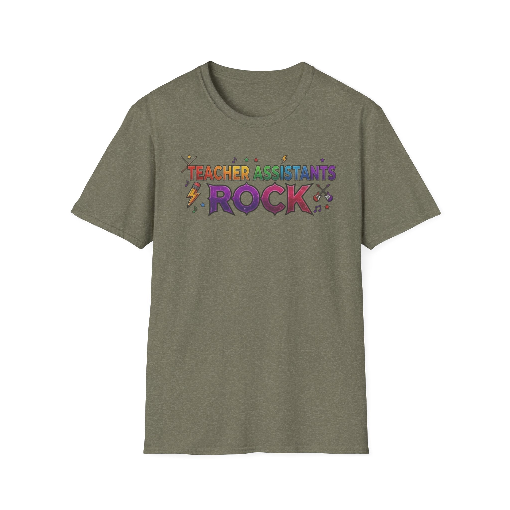 Teacher Assistants Rock T-Shirt — Colorful Retro School Support Staff Tee