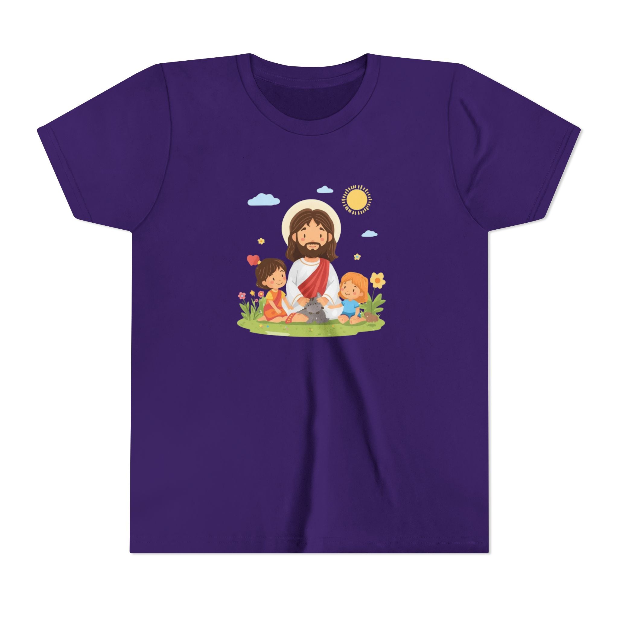 Youth Tee — Cute Jesus with Children Illustration Faith Shirt
