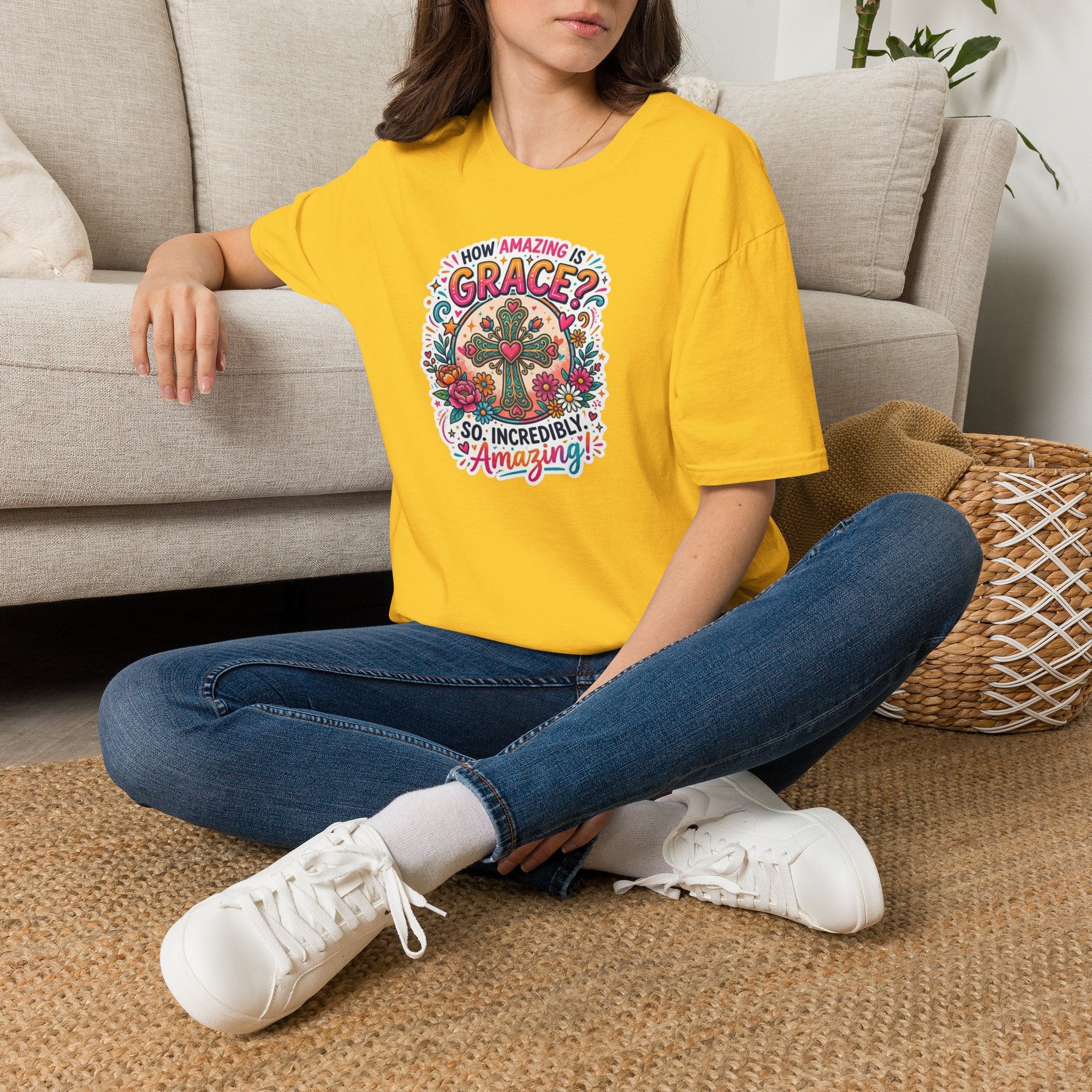 How Amazing Is Grace? Floral Cross T-Shirt — Inspirational Christian Tee