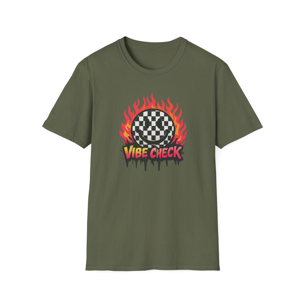 Vibe Check Graphic T-Shirt — Checkerboard Flame Design