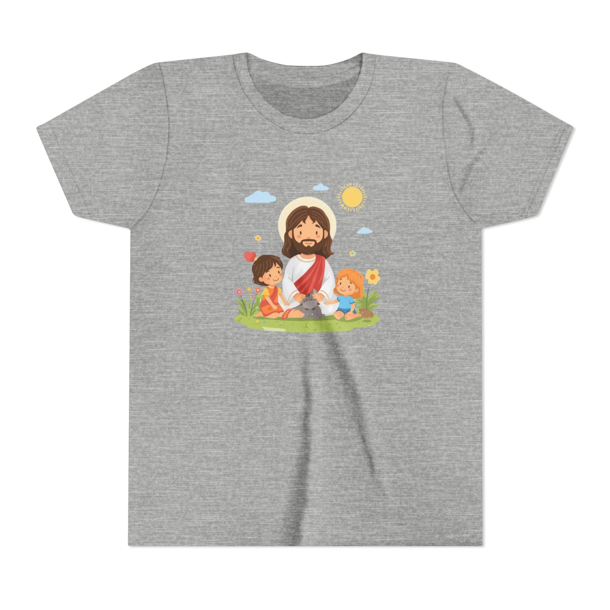 Youth Tee — Cute Jesus with Children Illustration Faith Shirt