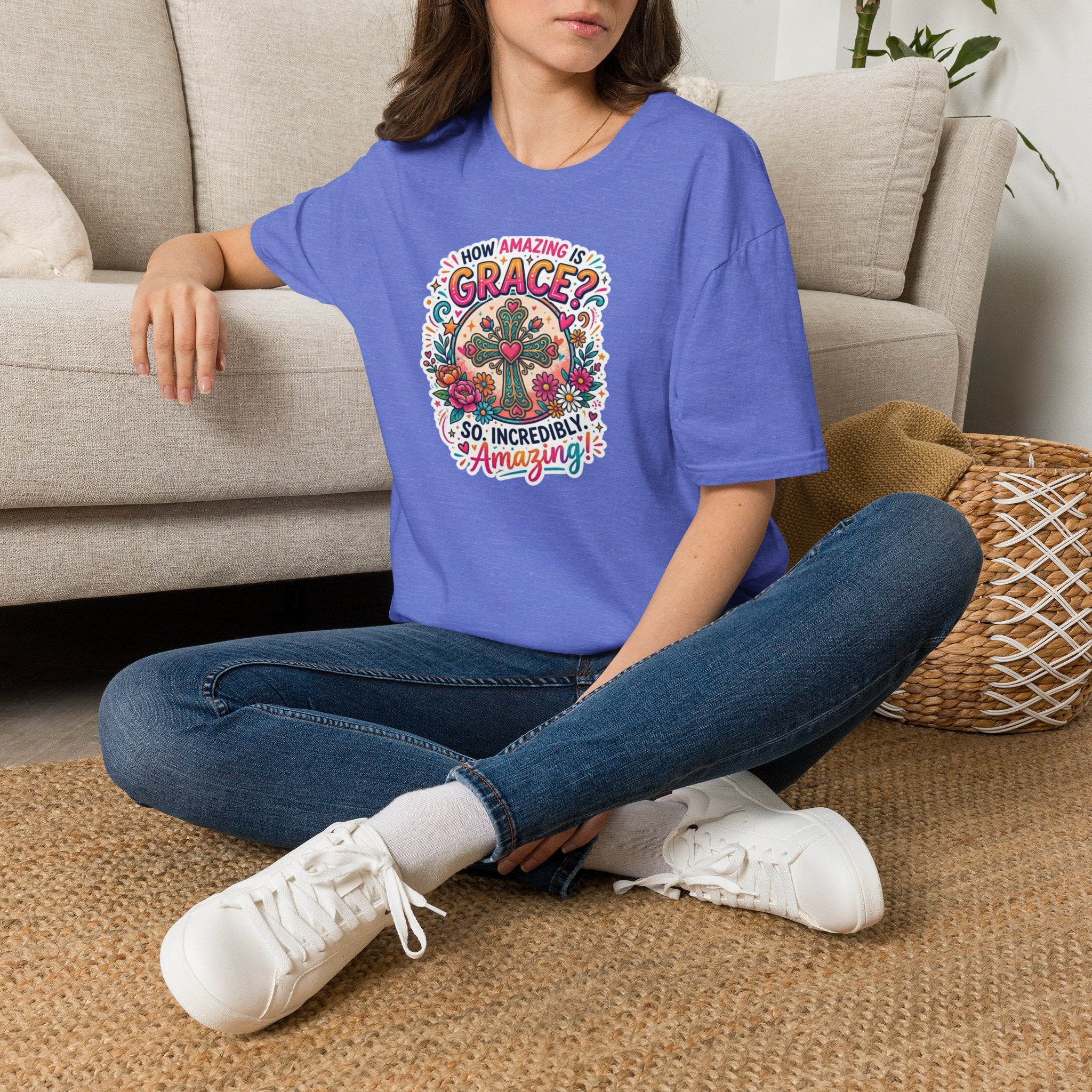 How Amazing Is Grace? Floral Cross T-Shirt — Inspirational Christian Tee