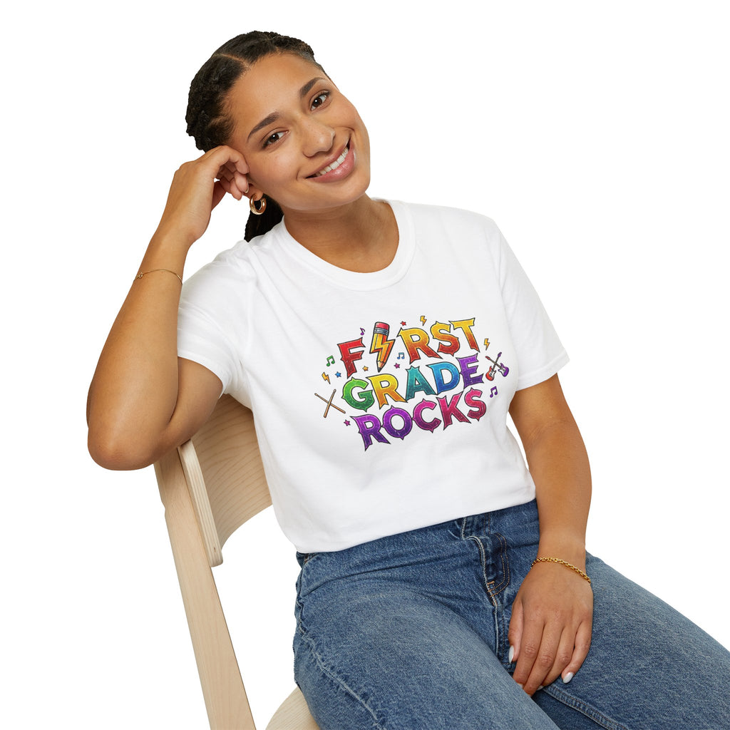 First Grade Rocks T-Shirt — Colorful Back-to-School Tee for Teachers & Students
