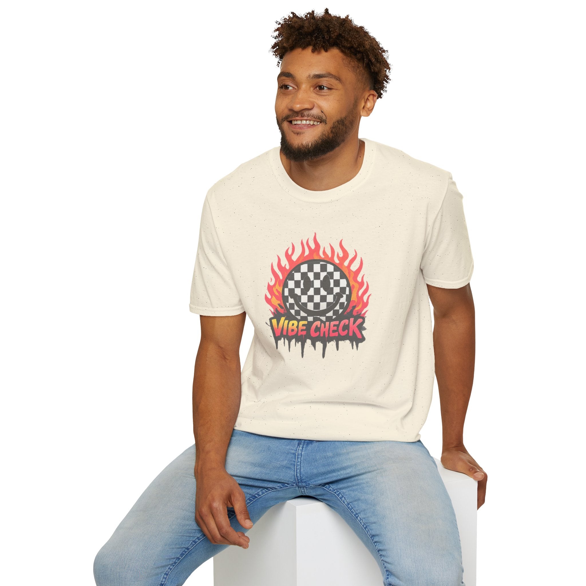 Vibe Check Graphic T-Shirt — Checkerboard Flame Design