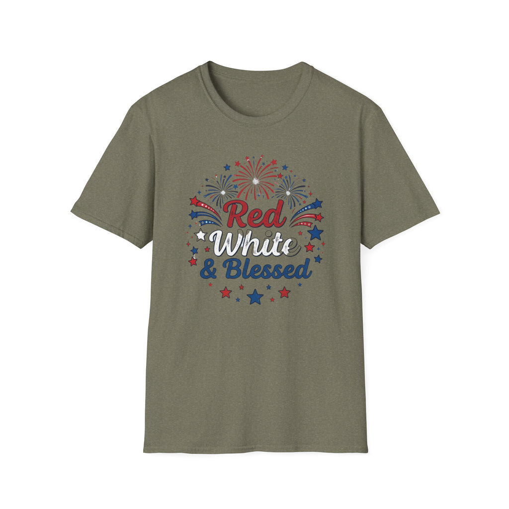 T-Shirt — "Red White & Blessed" Patriotic Fireworks Tee for 4th of July