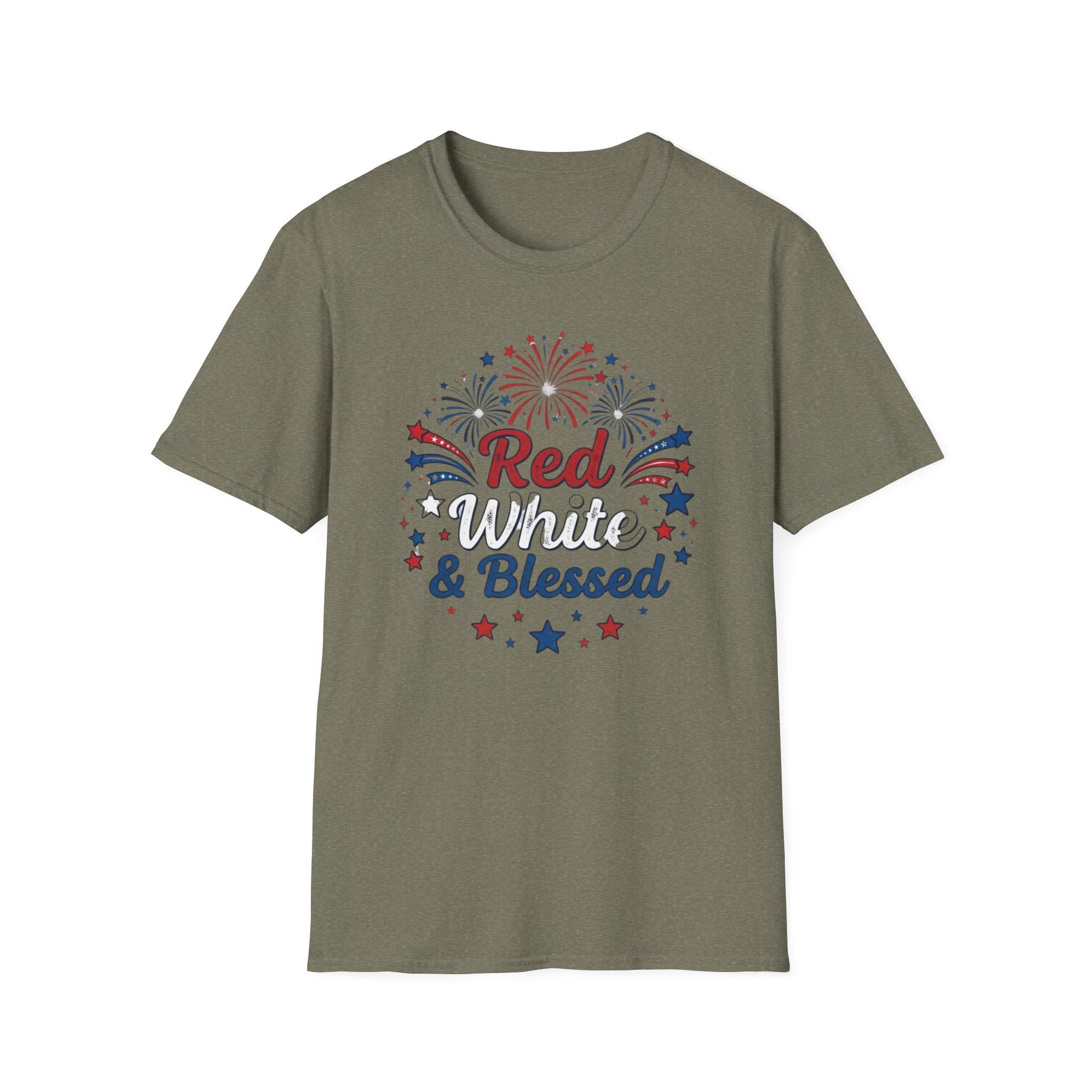 T-Shirt — "Red White & Blessed" Patriotic Fireworks Tee for 4th of July
