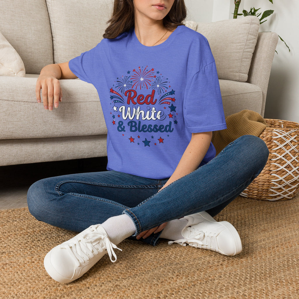 T-Shirt — "Red White & Blessed" Patriotic Fireworks Tee for 4th of July