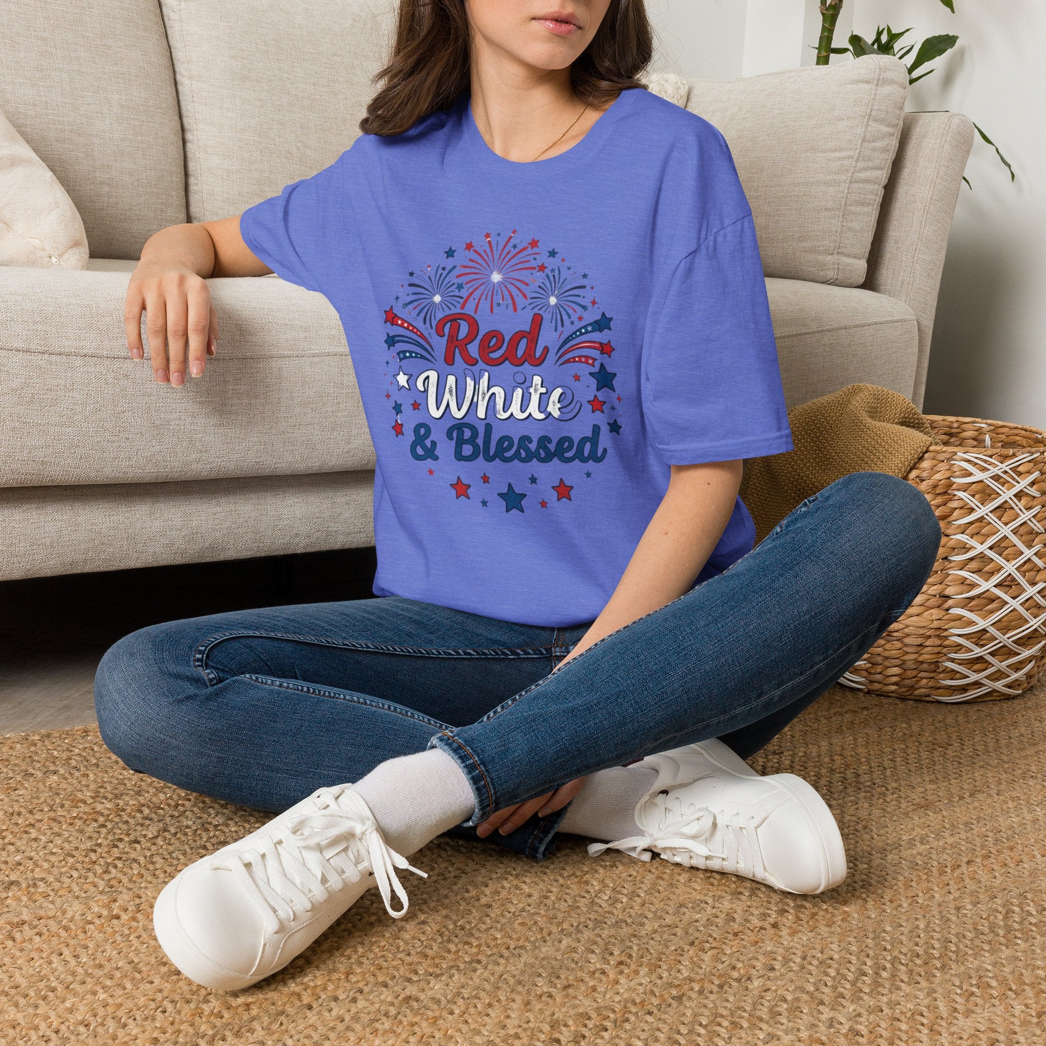 T-Shirt — "Red White & Blessed" Patriotic Fireworks Tee for 4th of July