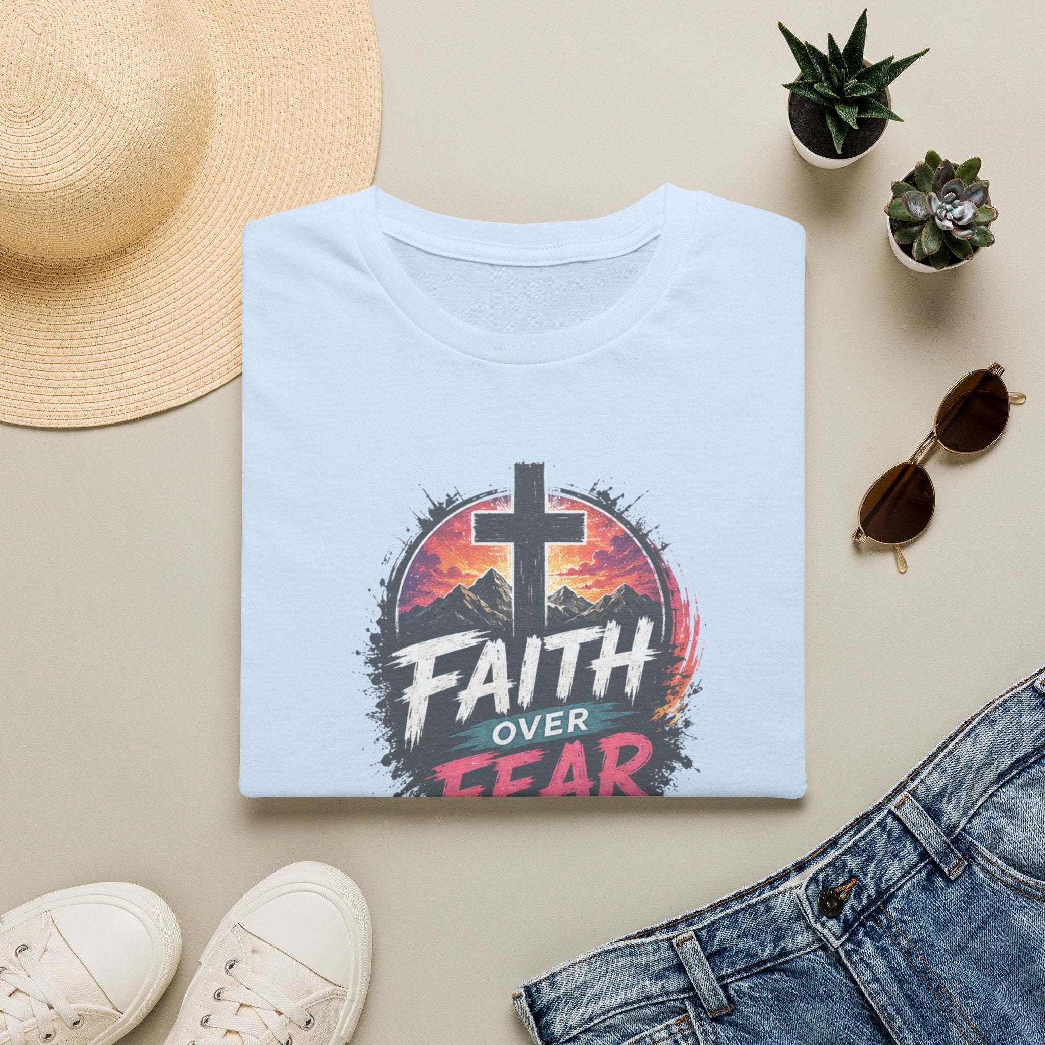 Faith Over Fear T‑Shirt — Christian Cross Inspirational Tee