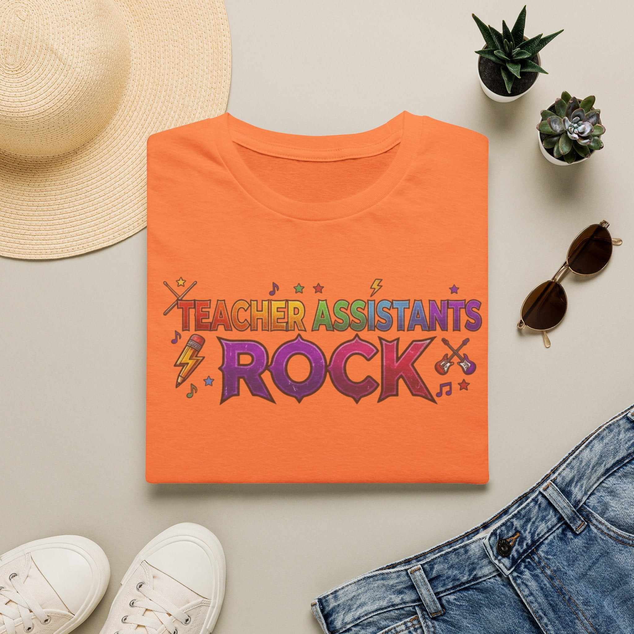 Teacher Assistants Rock T-Shirt — Colorful Retro School Support Staff Tee