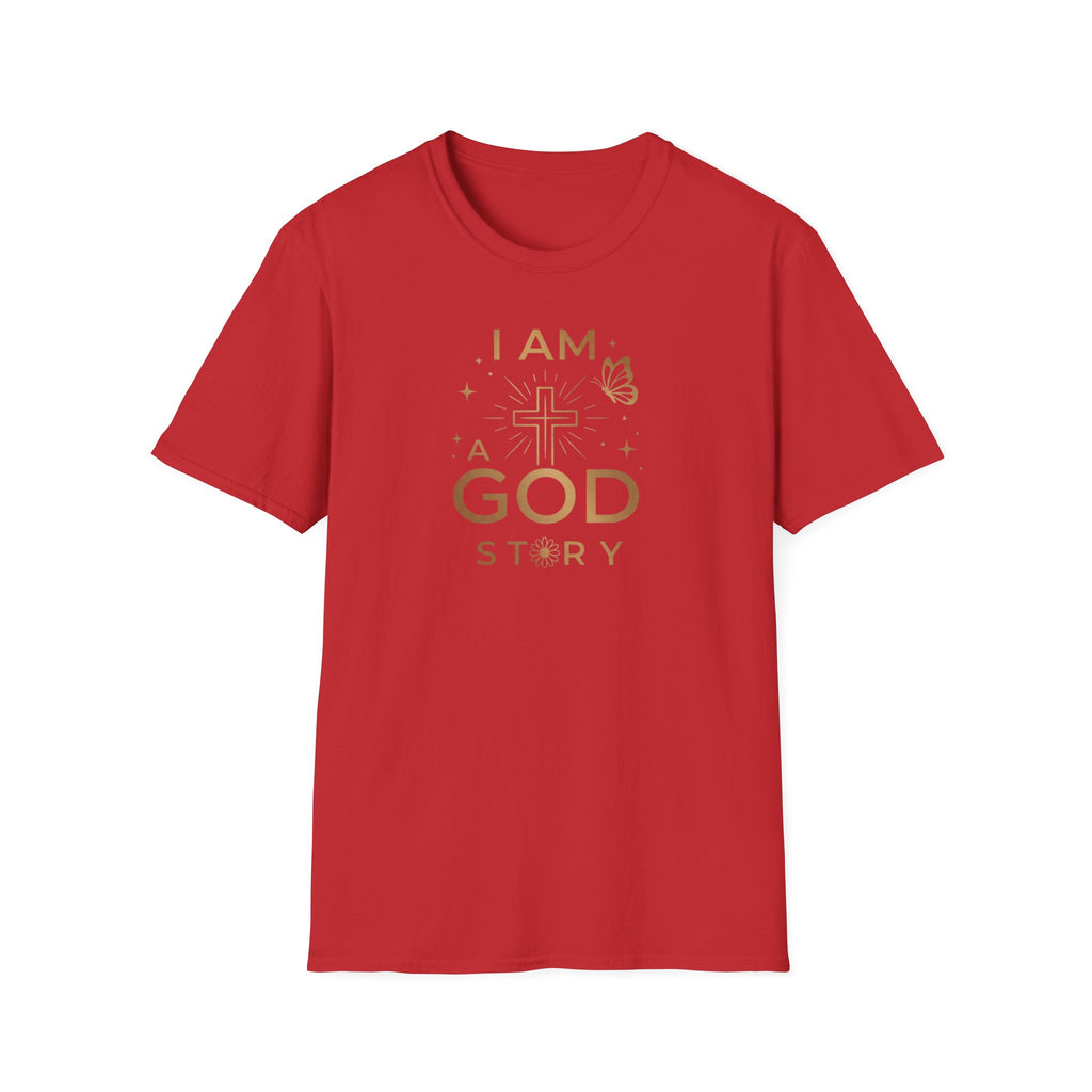 I Am a Godstory T-Shirt — Christian Faith Cross Tee (Butterfly & Inspirational Scripture Design)