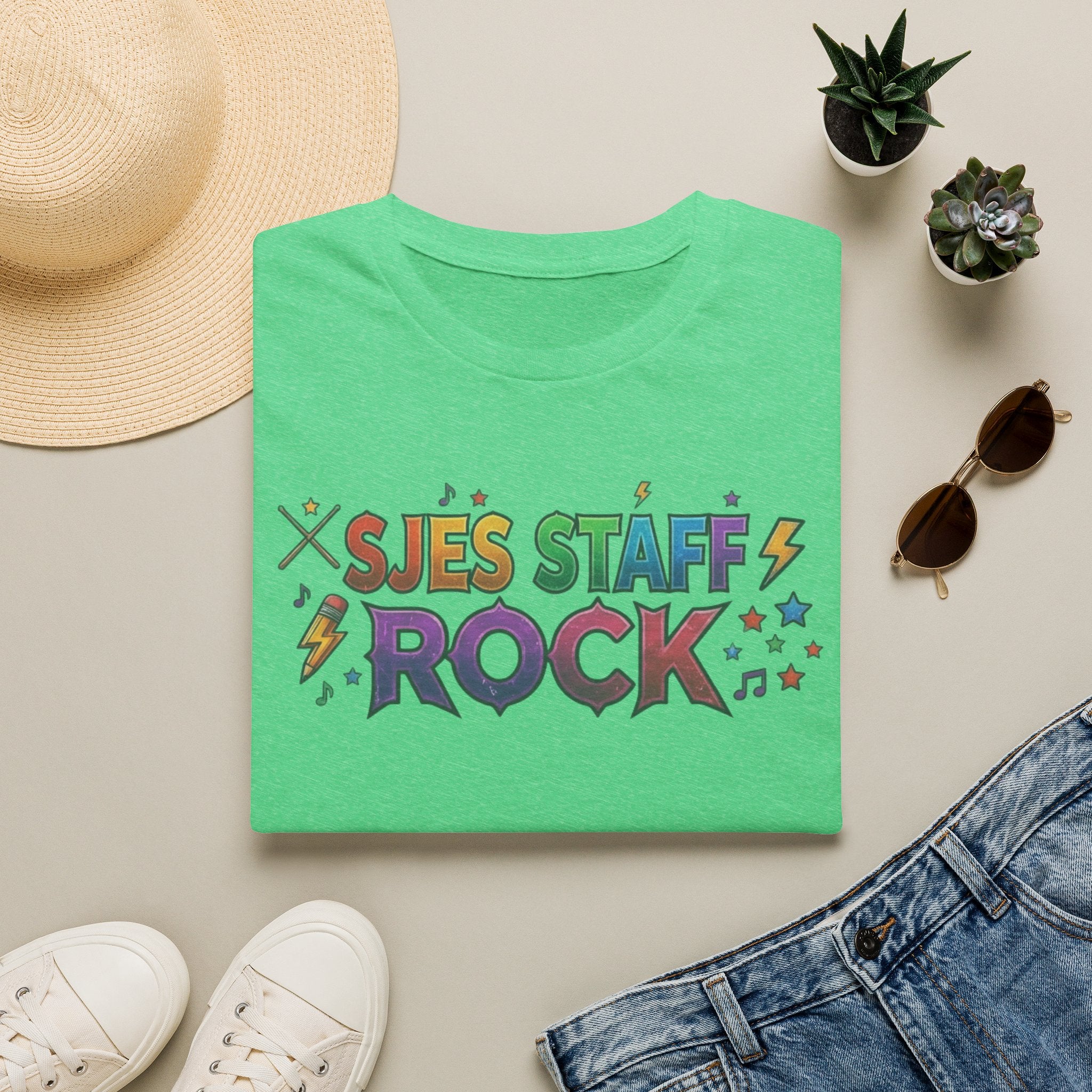 SJES Staff Rock T-Shirt — Colorful Retro School Staff Appreciation Tee