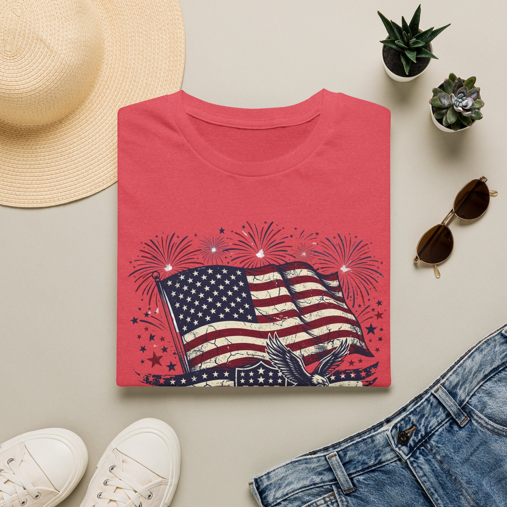 American Flag Eagle T-Shirt — Patriotic 4th of July Tee with Fireworks