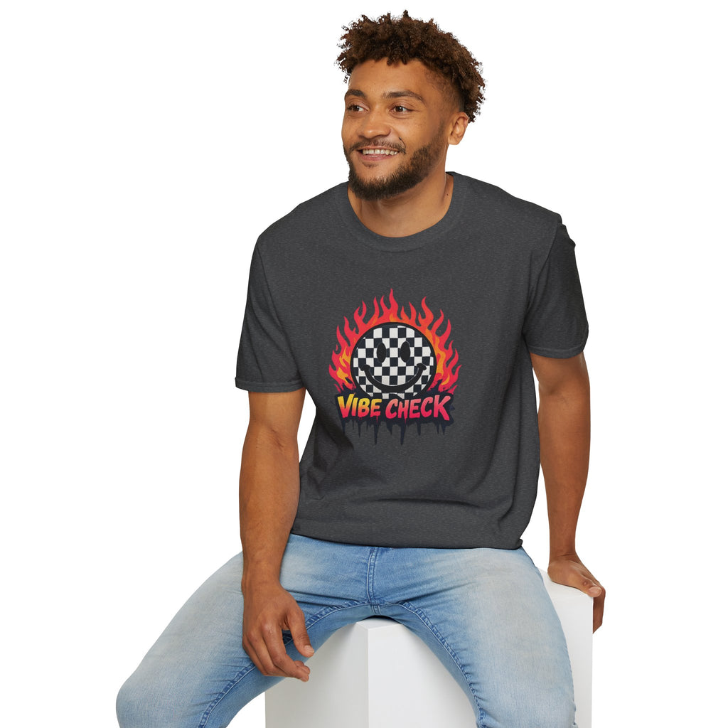 Vibe Check Graphic T-Shirt — Checkerboard Flame Design