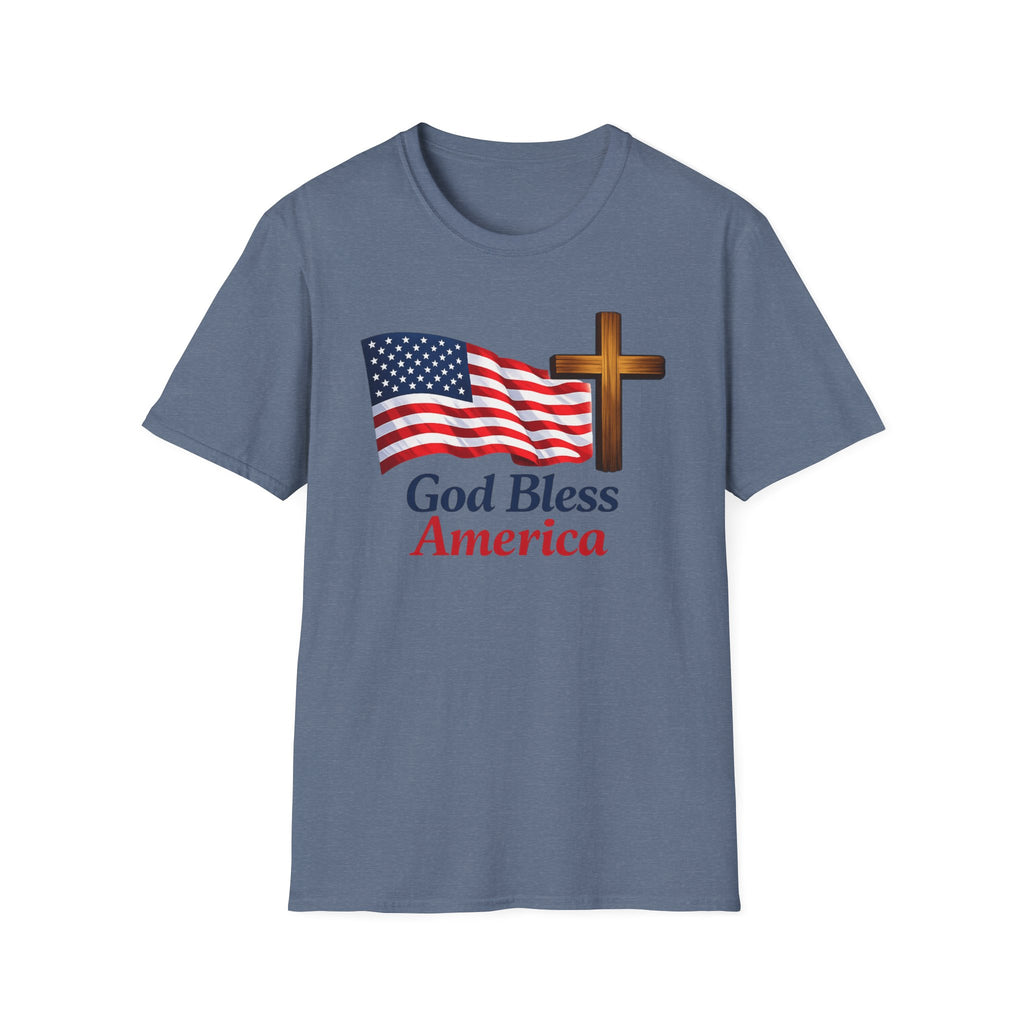 God Bless America T-Shirt — American Flag & Cross Patriotic Faith Tee