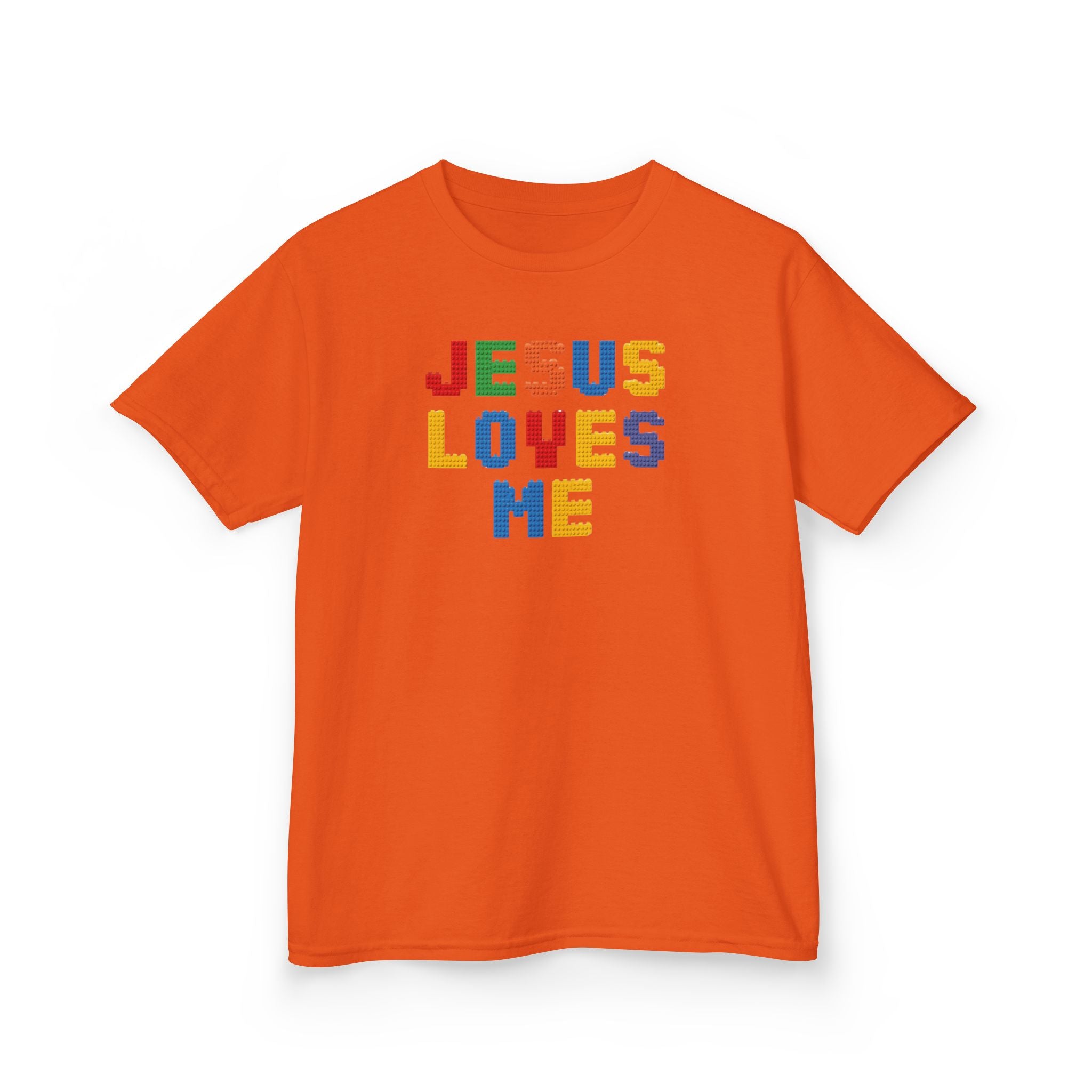 Kids T-Shirt — "Jesus Loves Me" Colorful Block Letter Tee