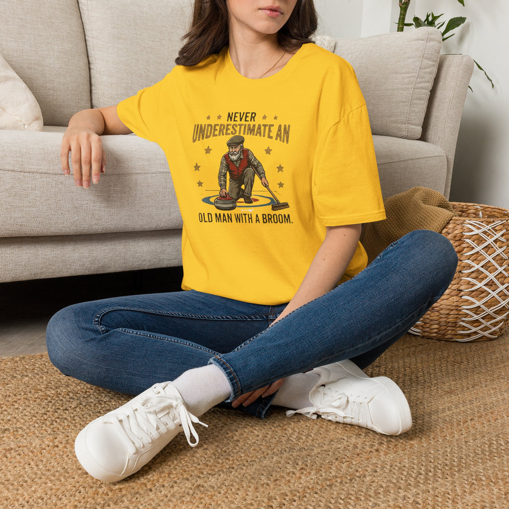 T‑Shirt — "Never Underestimate an Old Man with a Broom" Vintage Curling Design