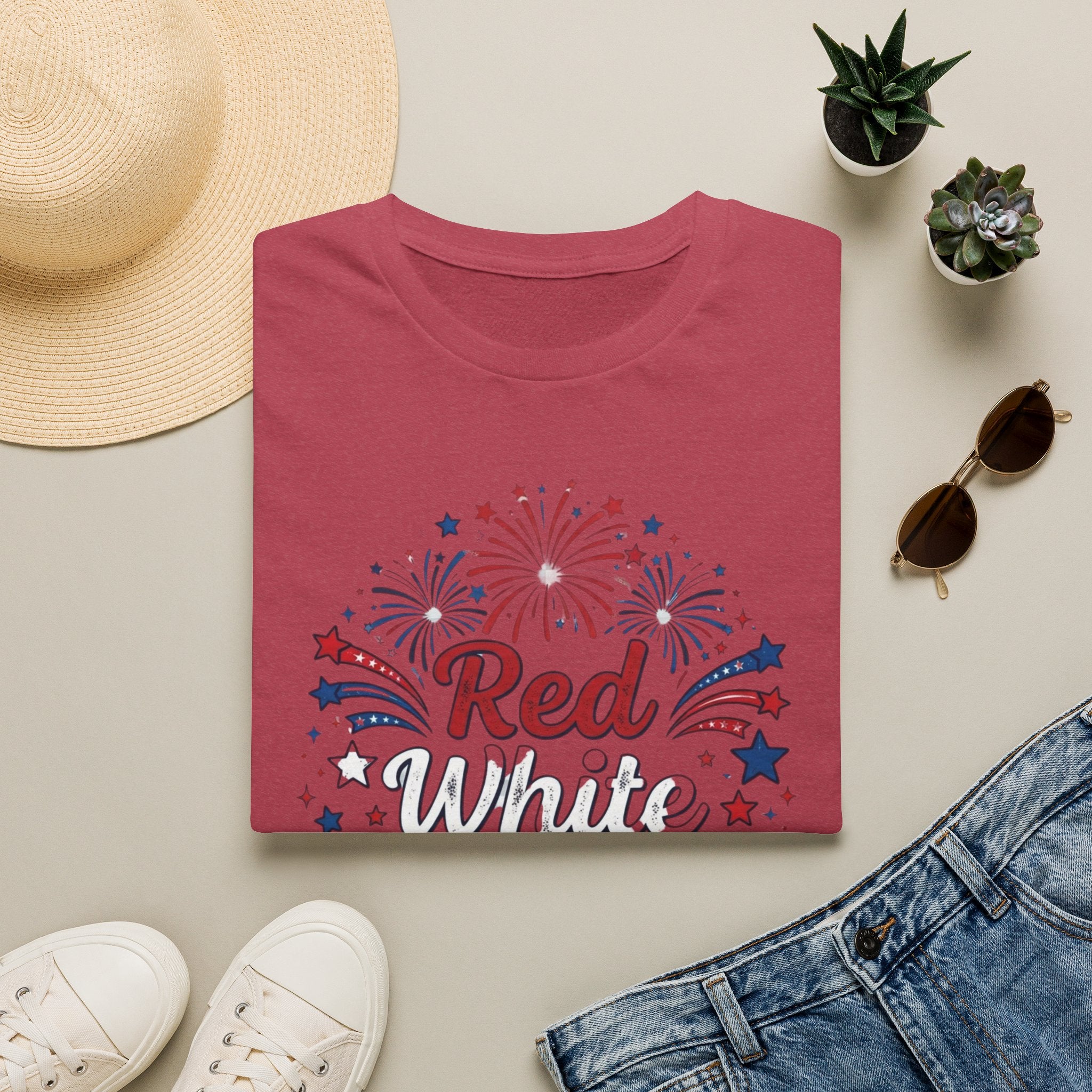 T-Shirt — "Red White & Blessed" Patriotic Fireworks Tee for 4th of July